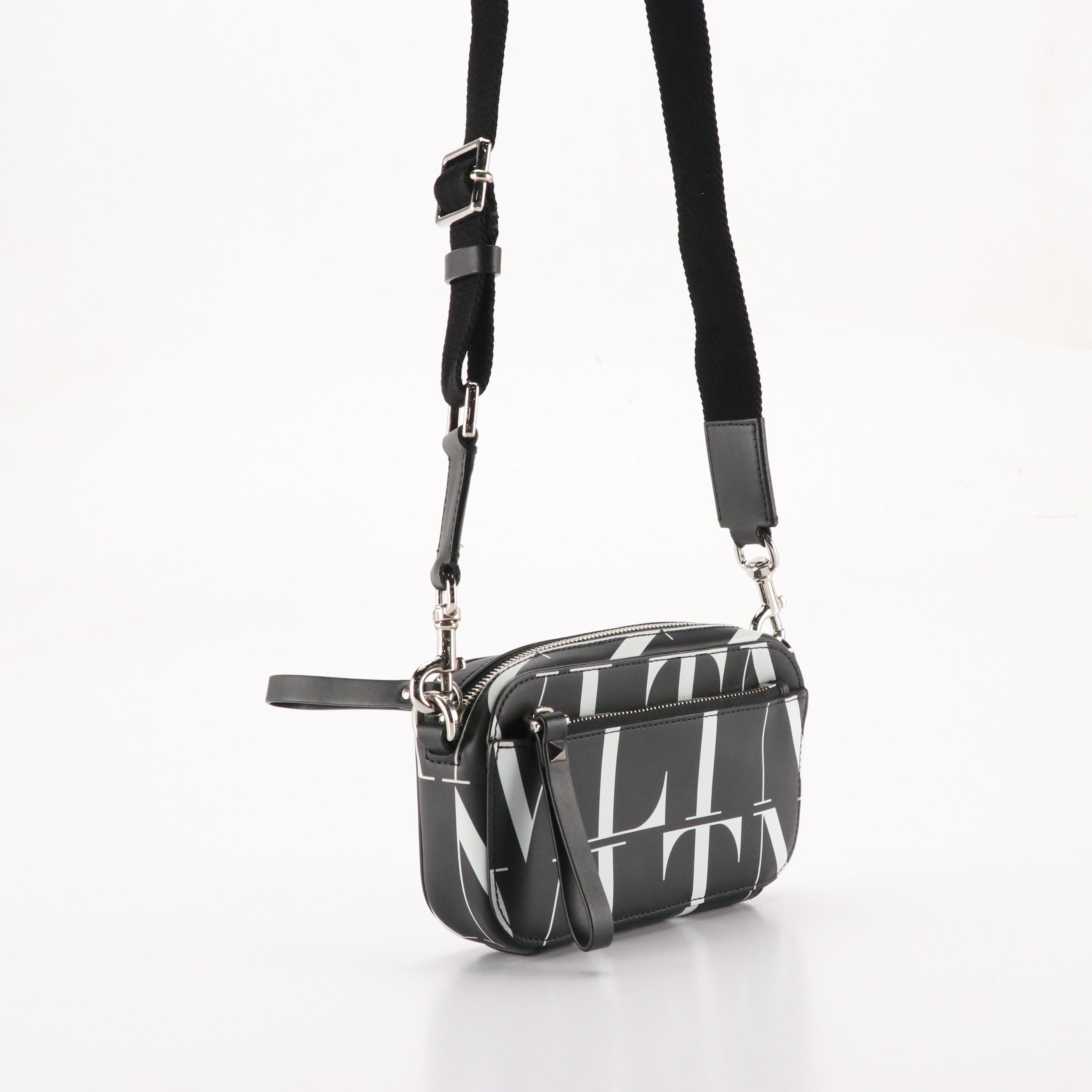 Valentino Garavani Black & White VLTN Leather Crossbody Clutch Bag