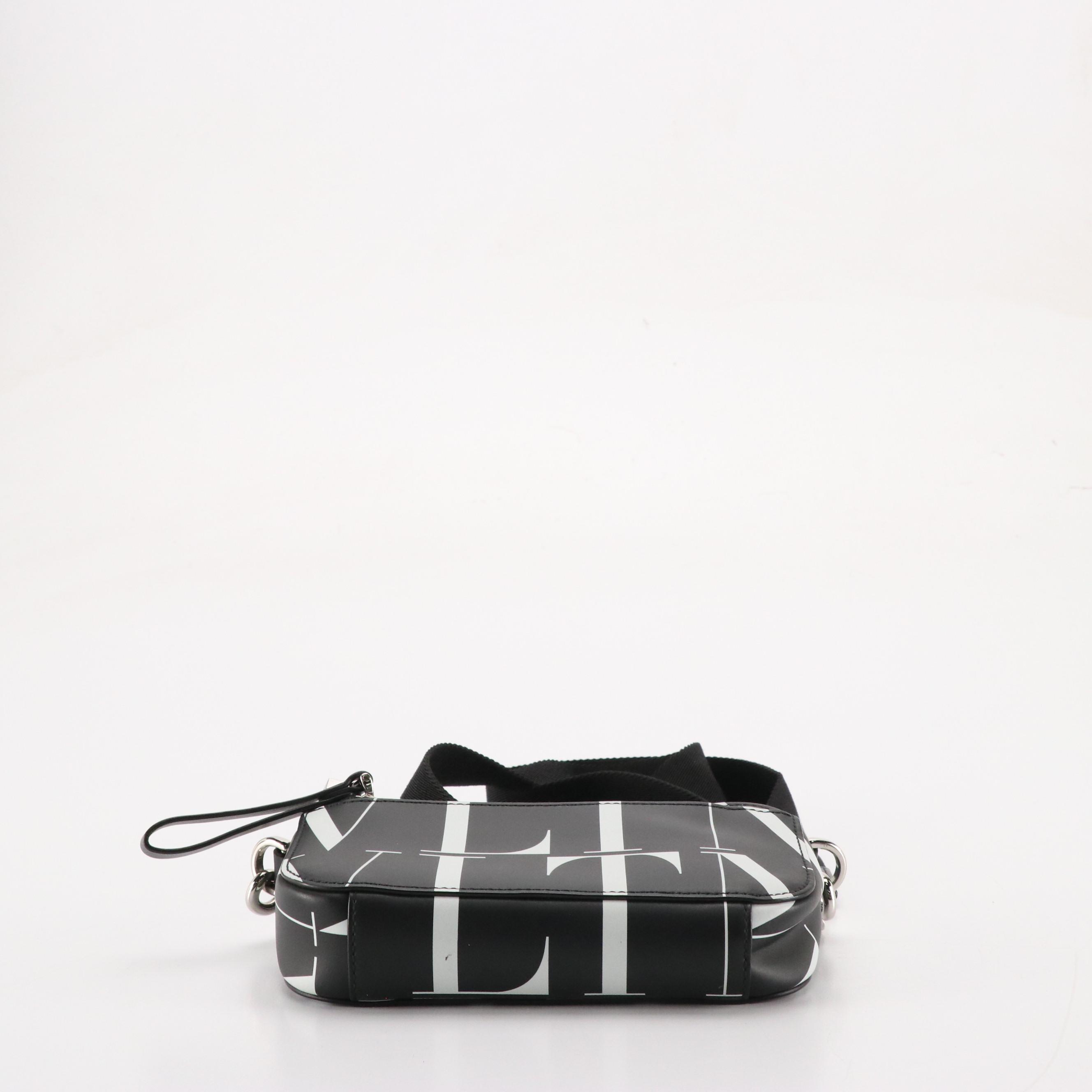 Valentino Garavani Black & White VLTN Leather Crossbody Clutch Bag