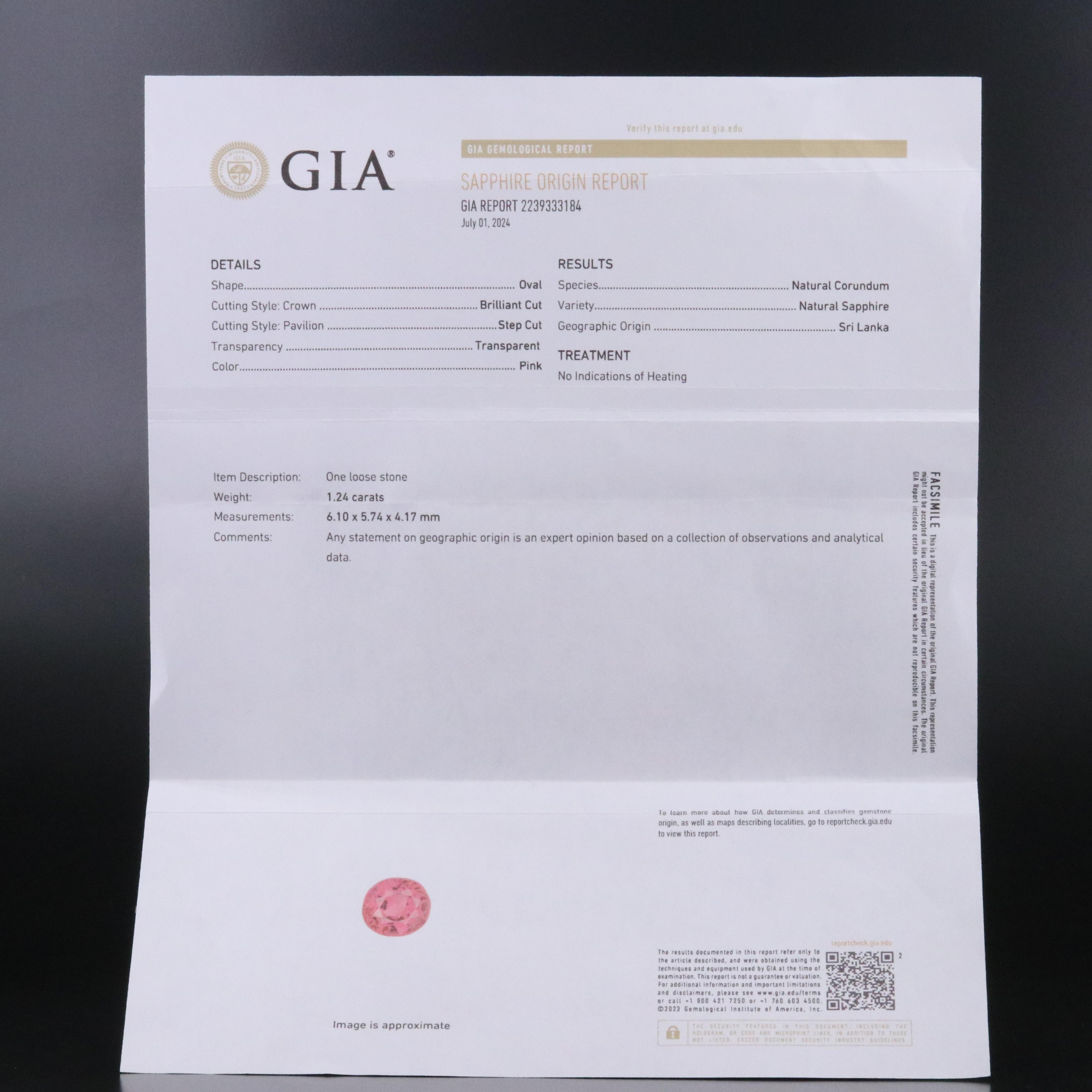 Platinum 1.24 CT Unheated Ceylon Sapphire and Diamond Ring, Online GIA Report