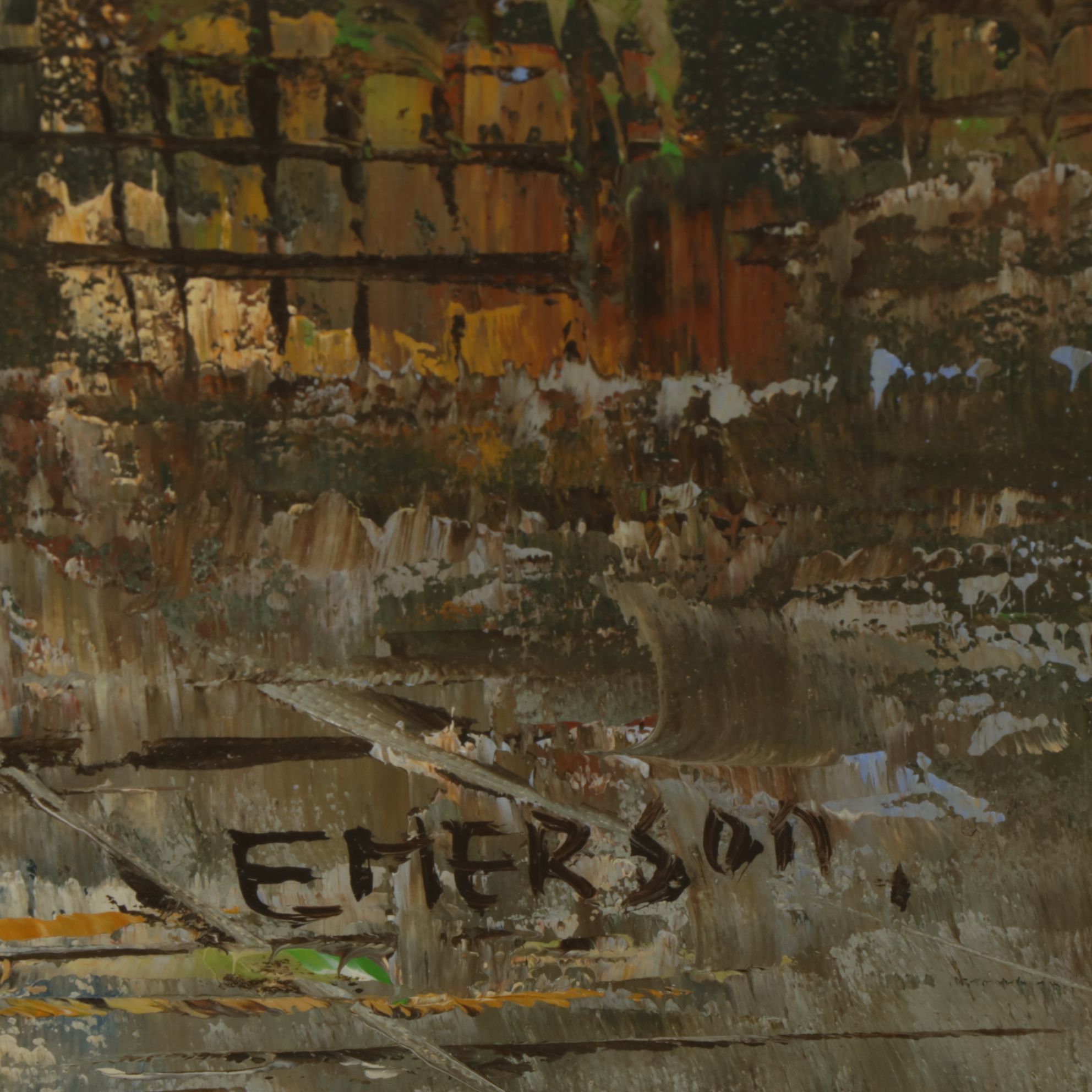 Emerson Impressionist Oil Painting of Patrons and Parisian Storefronts