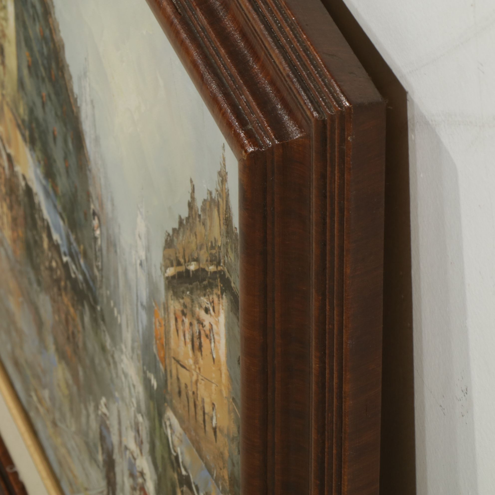 Emerson Impressionist Oil Painting of Patrons and Parisian Storefronts