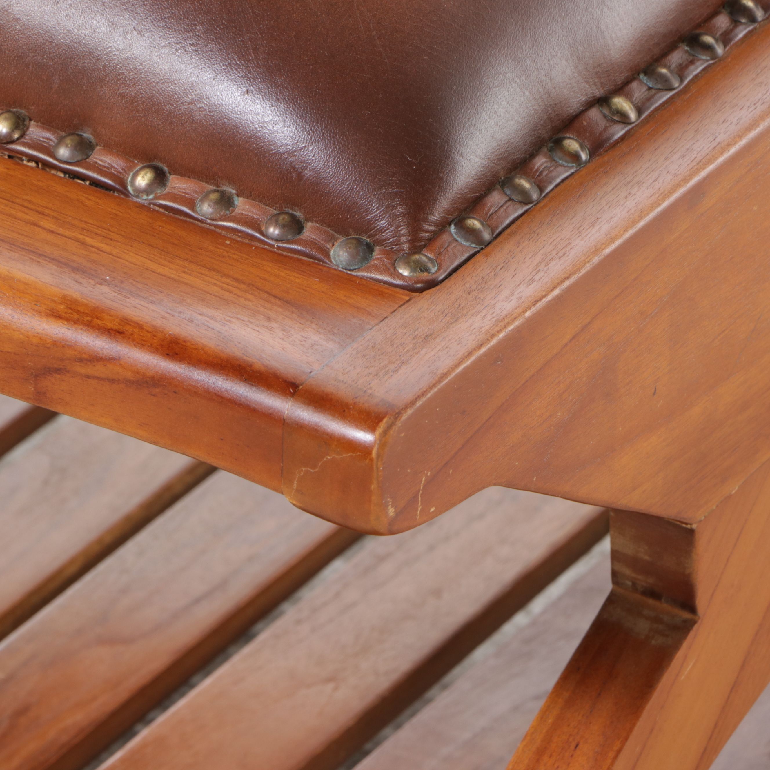 Grandin Road "Augusto" Leather and Teak Bench