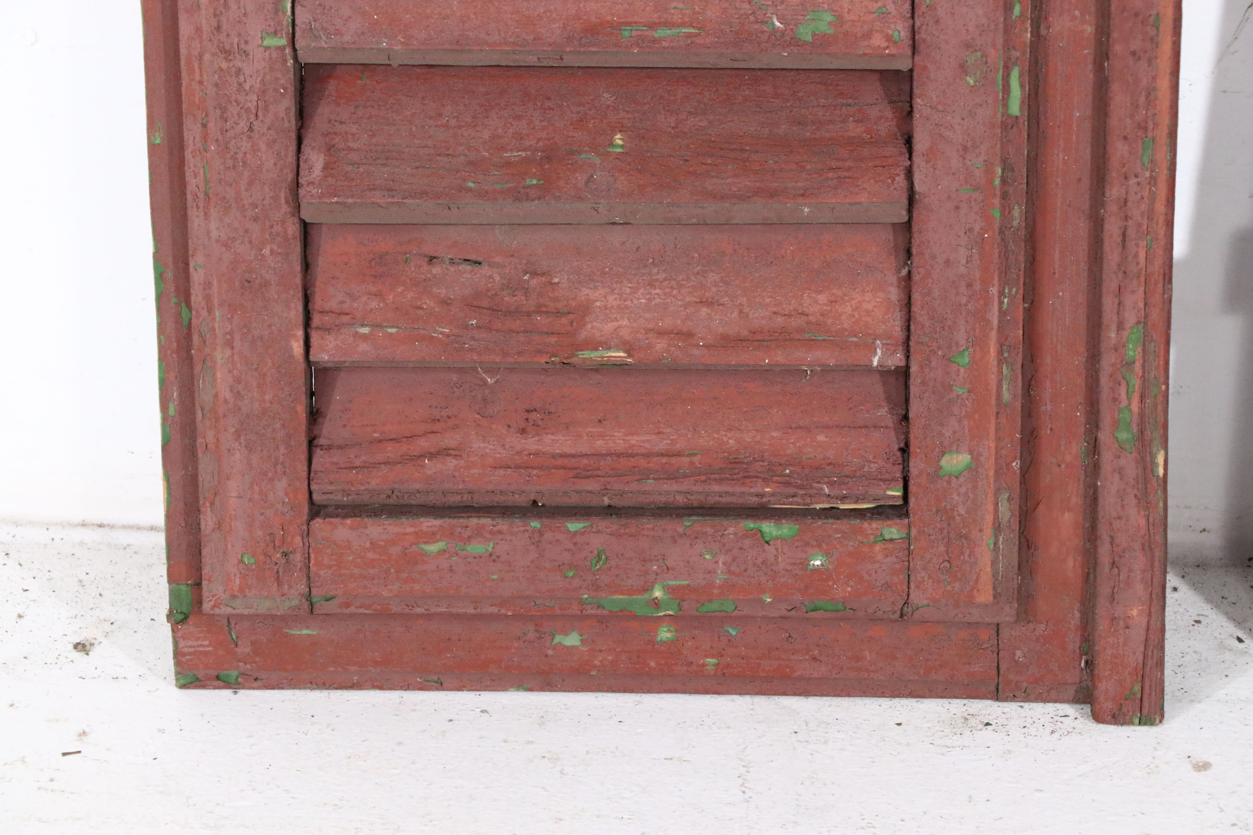 Pair of Vintage Red-Painted Wood Louvered Shutters