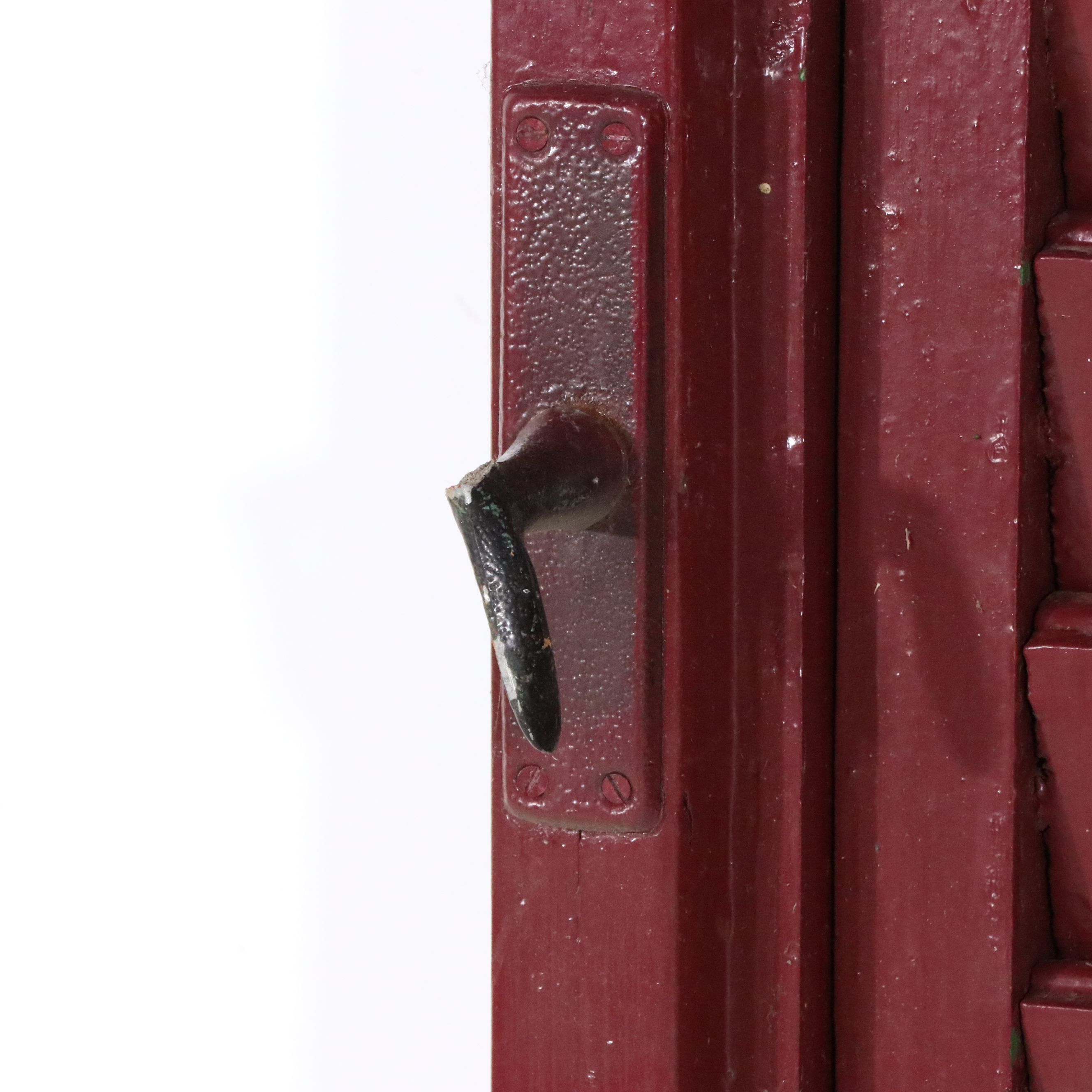 Pair of Vintage Red-Painted Wood Louvered Shutters