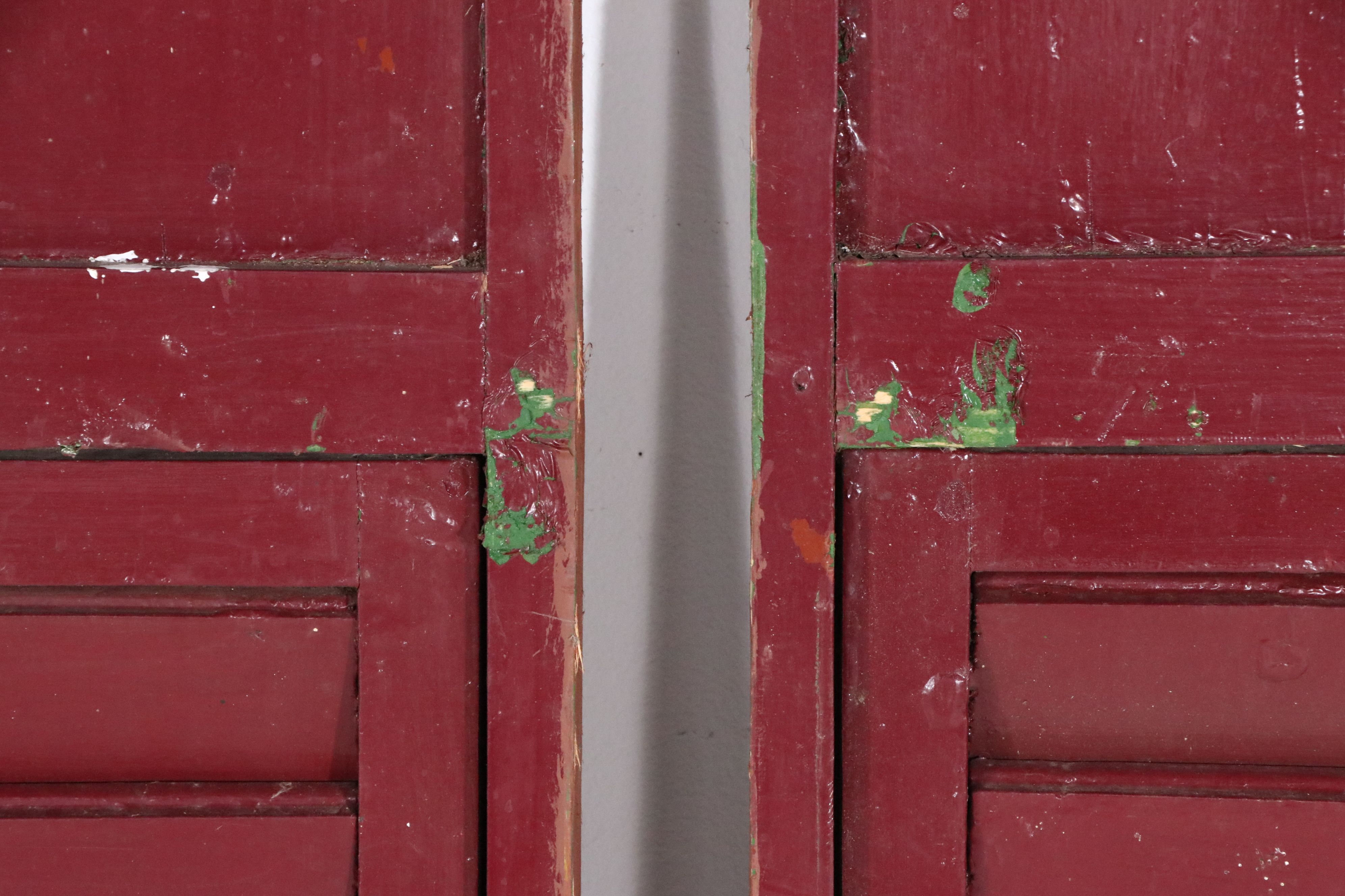 Pair of Vintage Red-Painted Wood Louvered Shutters