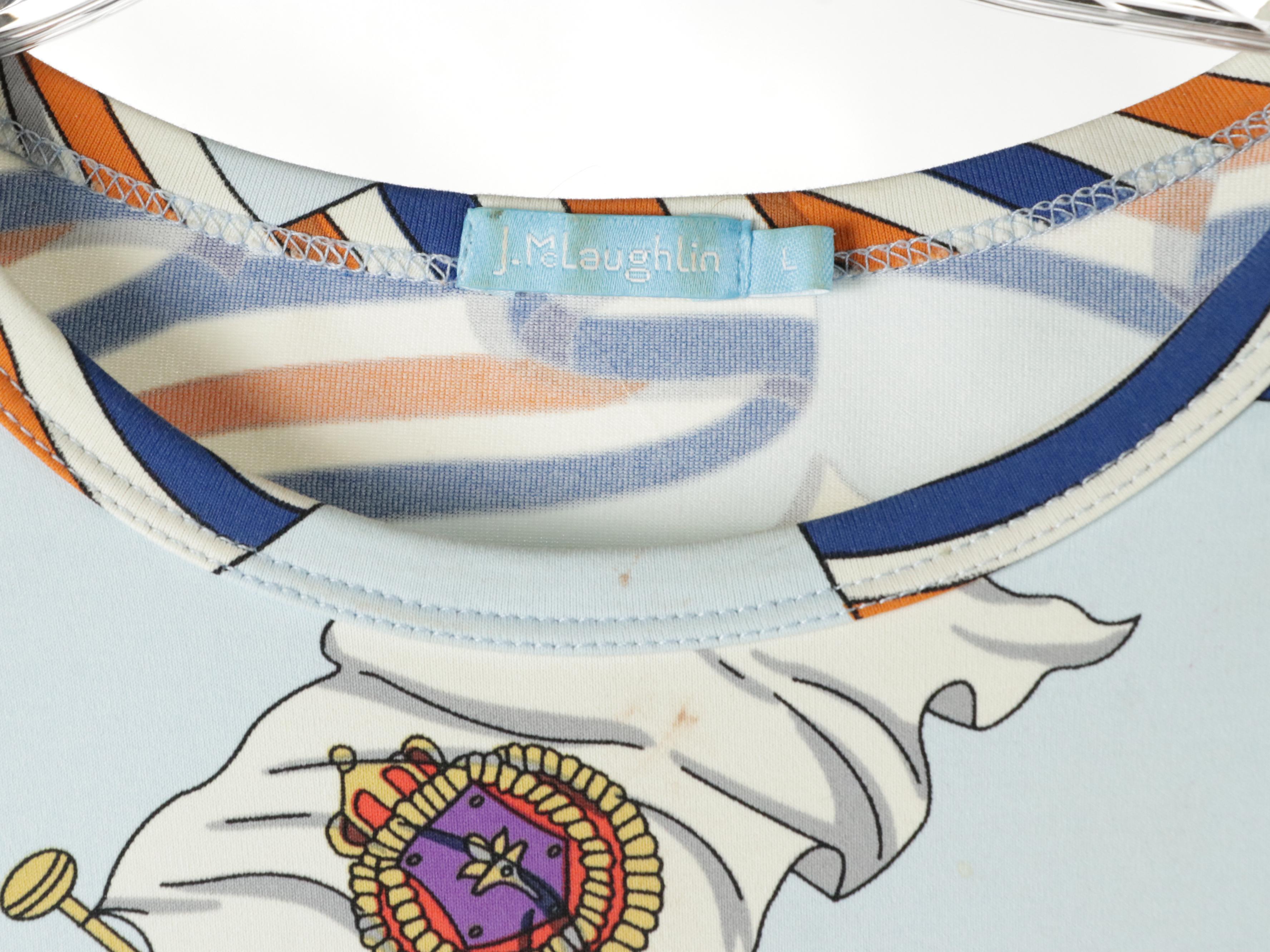 J. McLaughlin Orange and Blue Patterned Nylon Spandex Dresses & Long Sleeve Tops