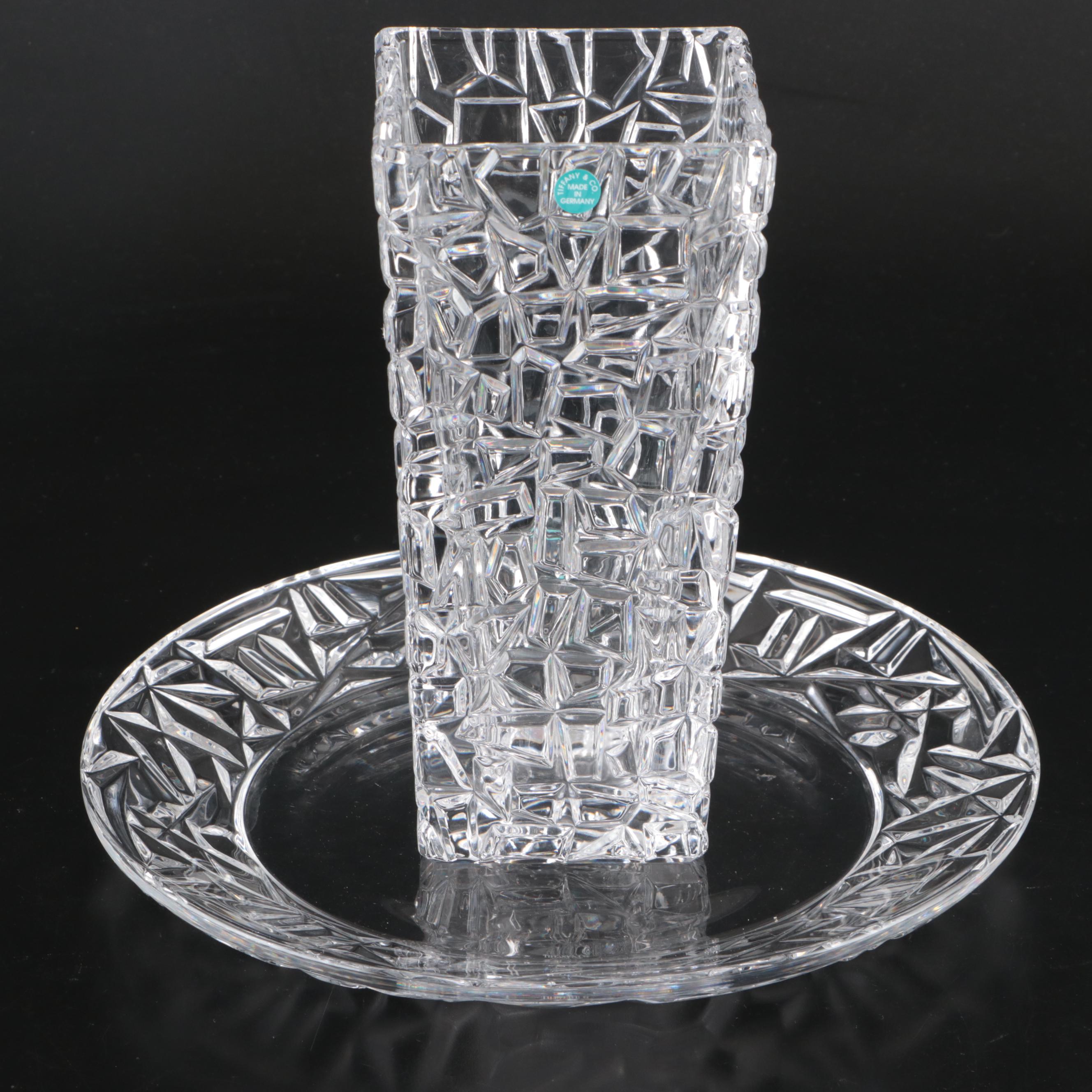 Tiffany & Co. Sierra Crystal Vase and Rock Cut Round 12” Tray