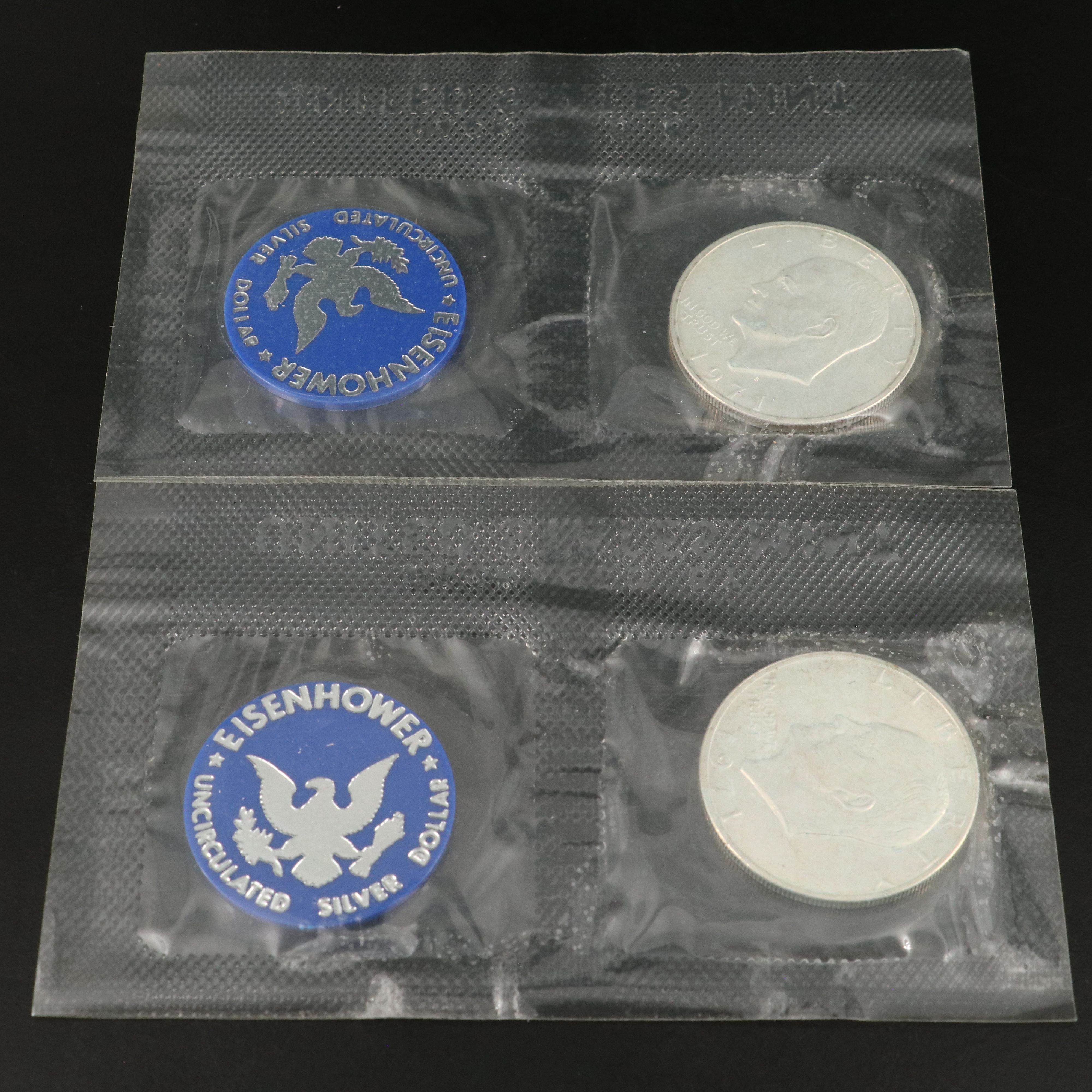 Ten Uncirculated Eisenhower Silver Dollars, 1971 and 1972