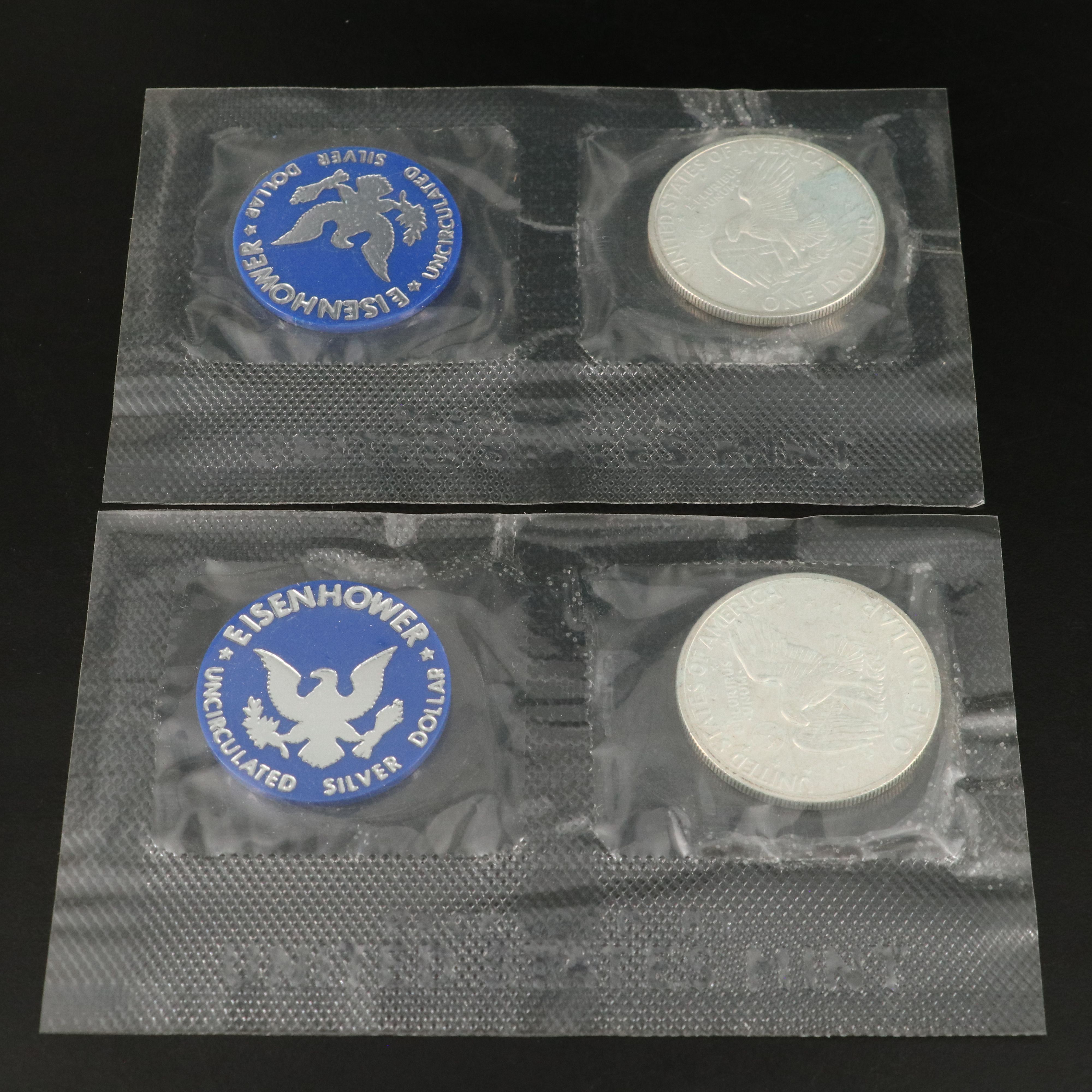 Ten Uncirculated Eisenhower Silver Dollars, 1971 and 1972