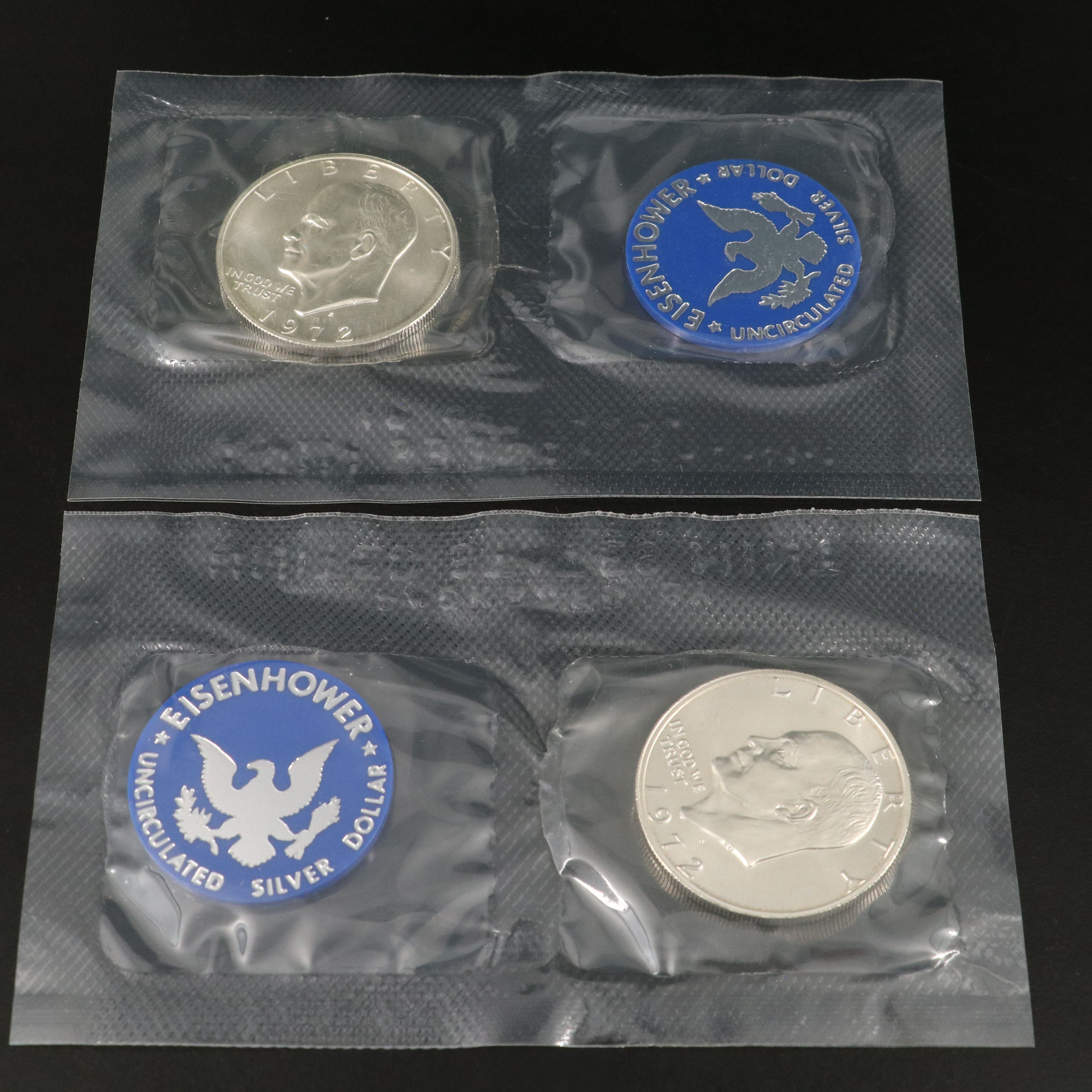 Ten Uncirculated Eisenhower Silver Dollars, 1971 and 1972