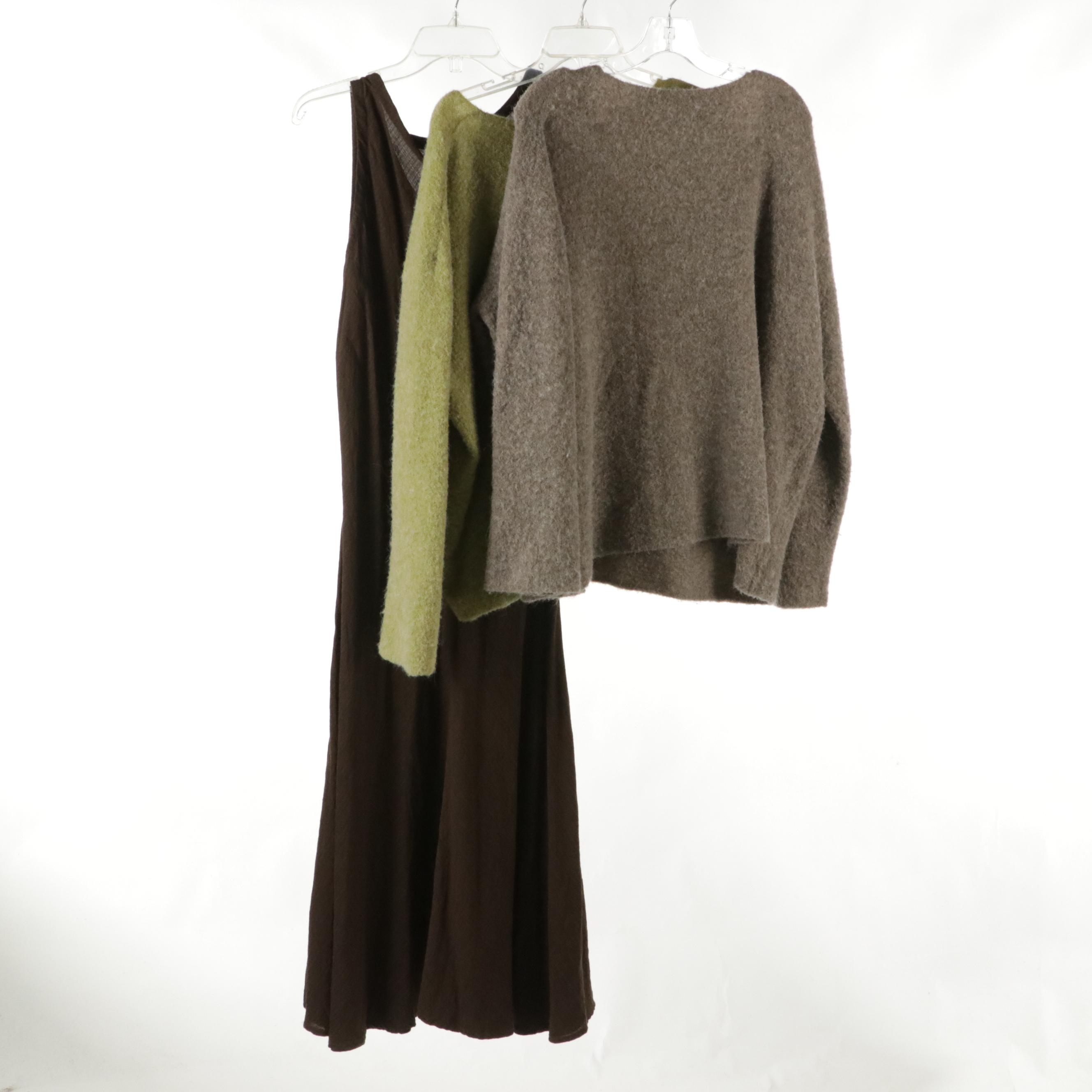 Eileen Fisher Linen Blend Maxi Dress with Alpaca & Merino Wool V-Neck Sweaters