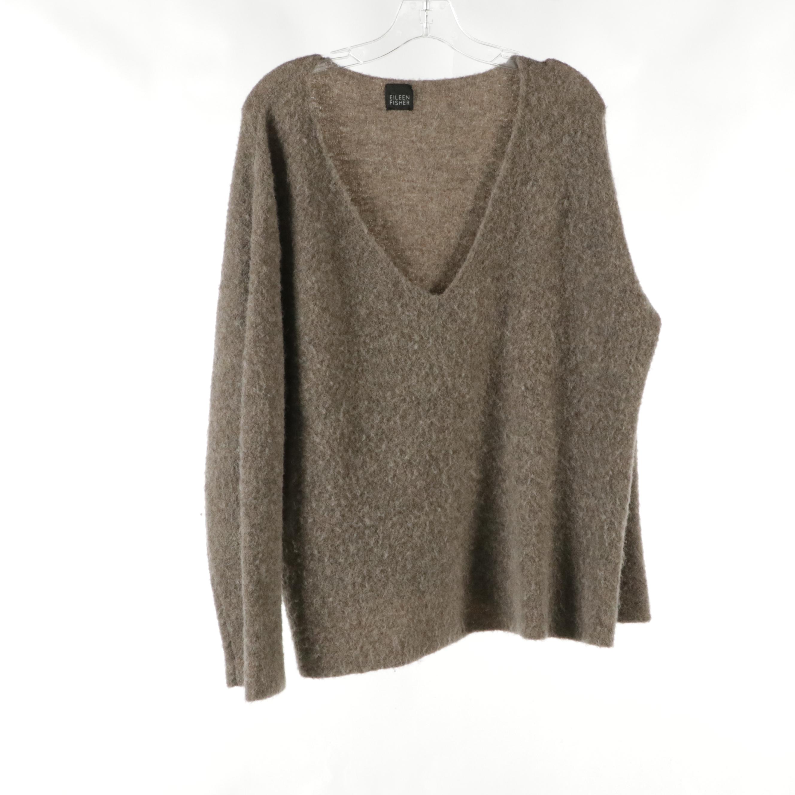 Eileen Fisher Linen Blend Maxi Dress with Alpaca & Merino Wool V-Neck Sweaters