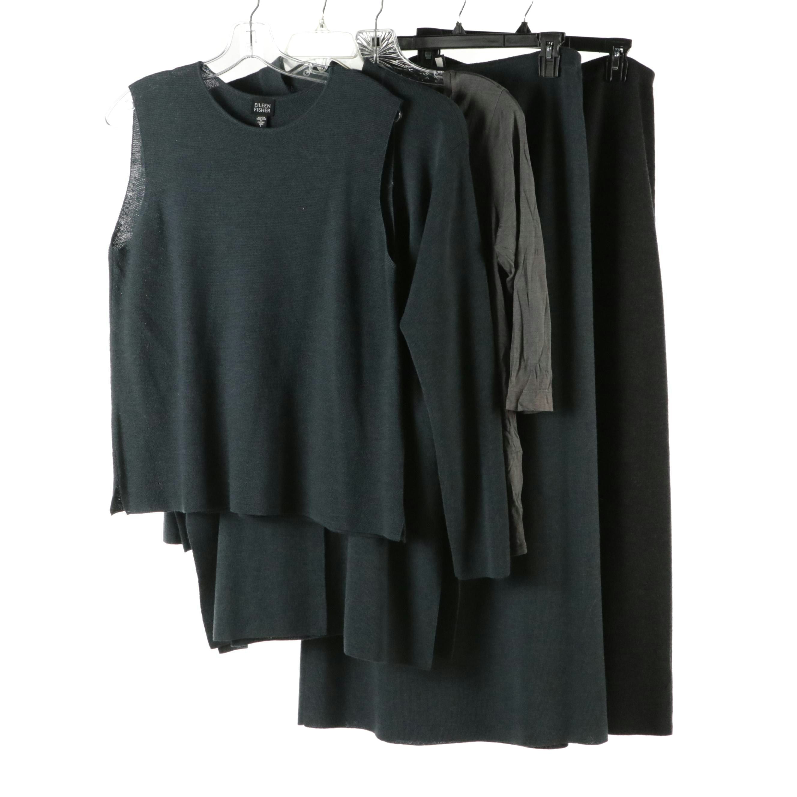 Eileen Fisher Wool Knit Sleeveless Top, Skirts, and Button-Front Jacket with Top