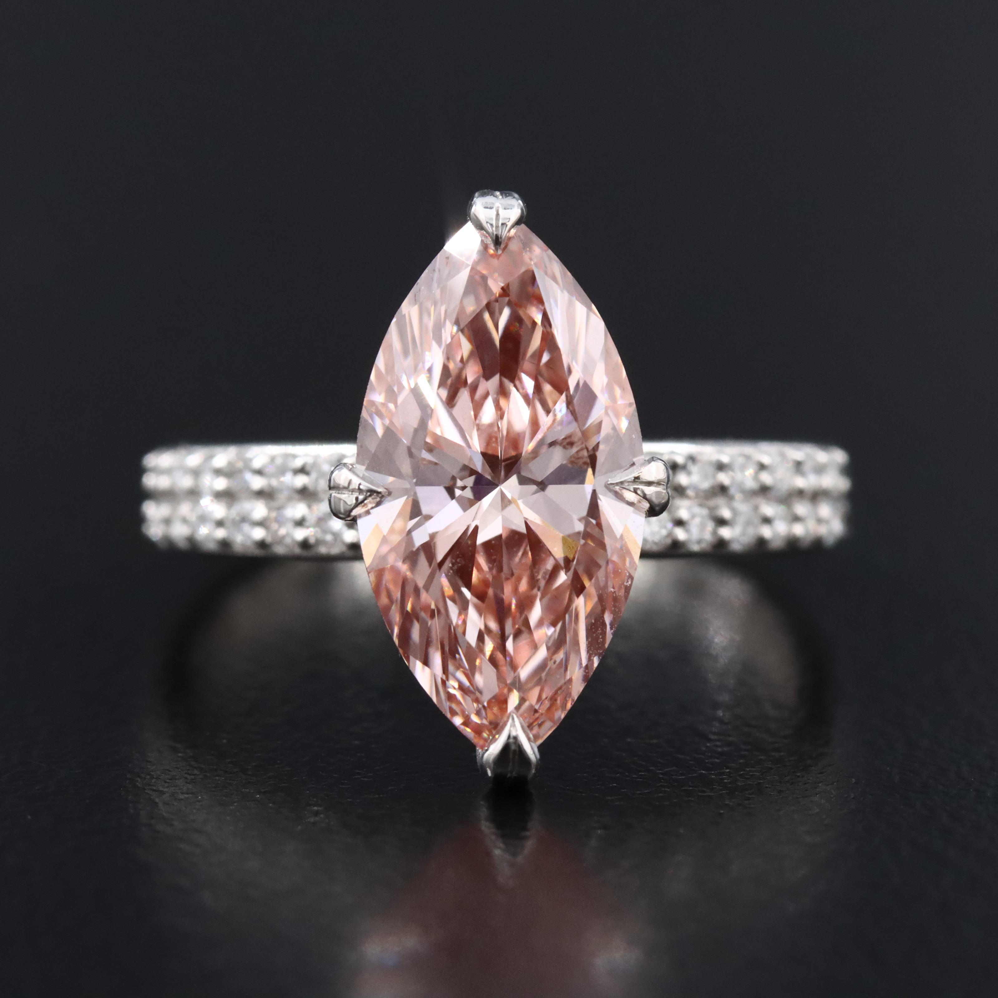 Platinum 3.33 CTW Lab Grown Diamond Ring with Fancy Pink Center and IGI Report