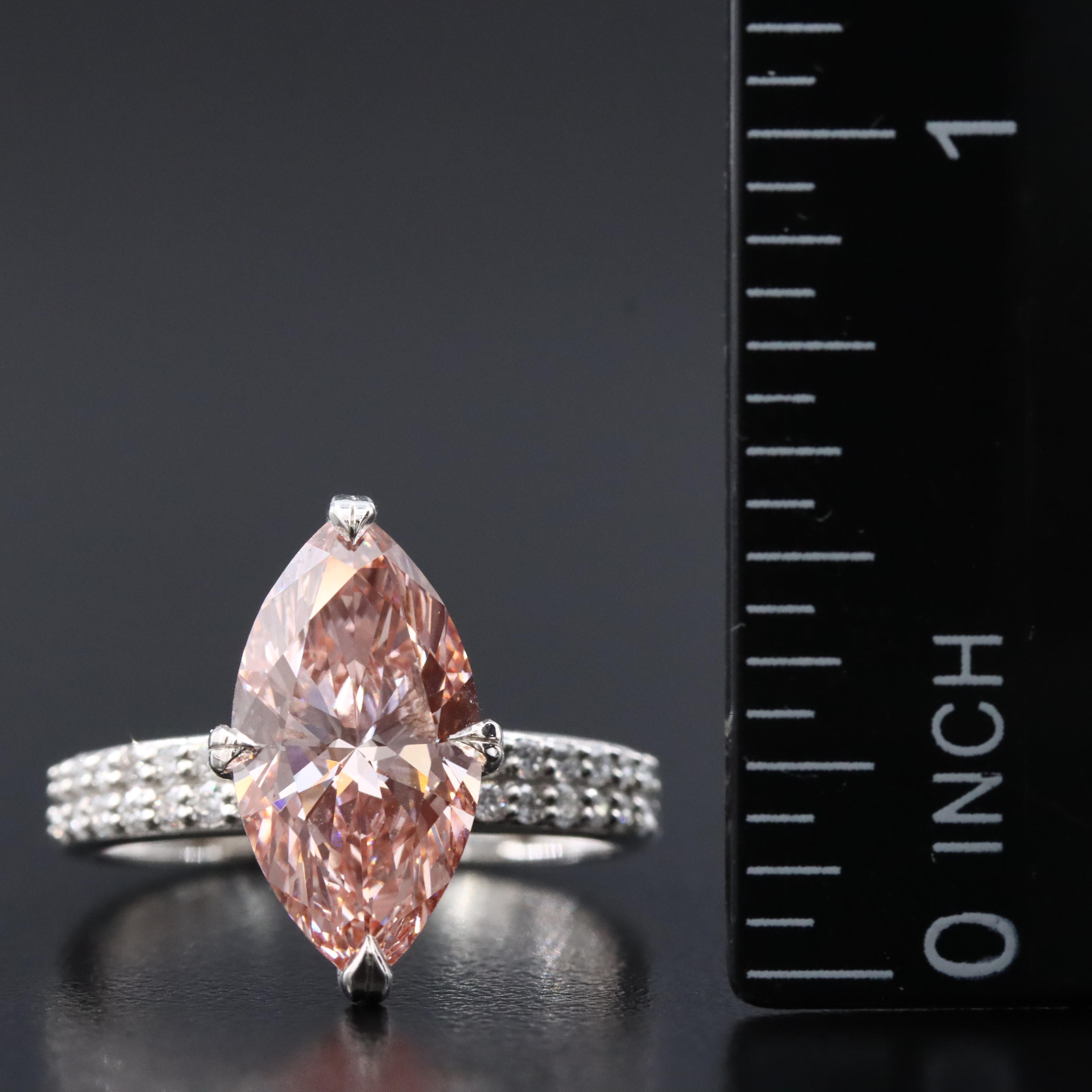 Platinum 3.33 CTW Lab Grown Diamond Ring with Fancy Pink Center and IGI Report