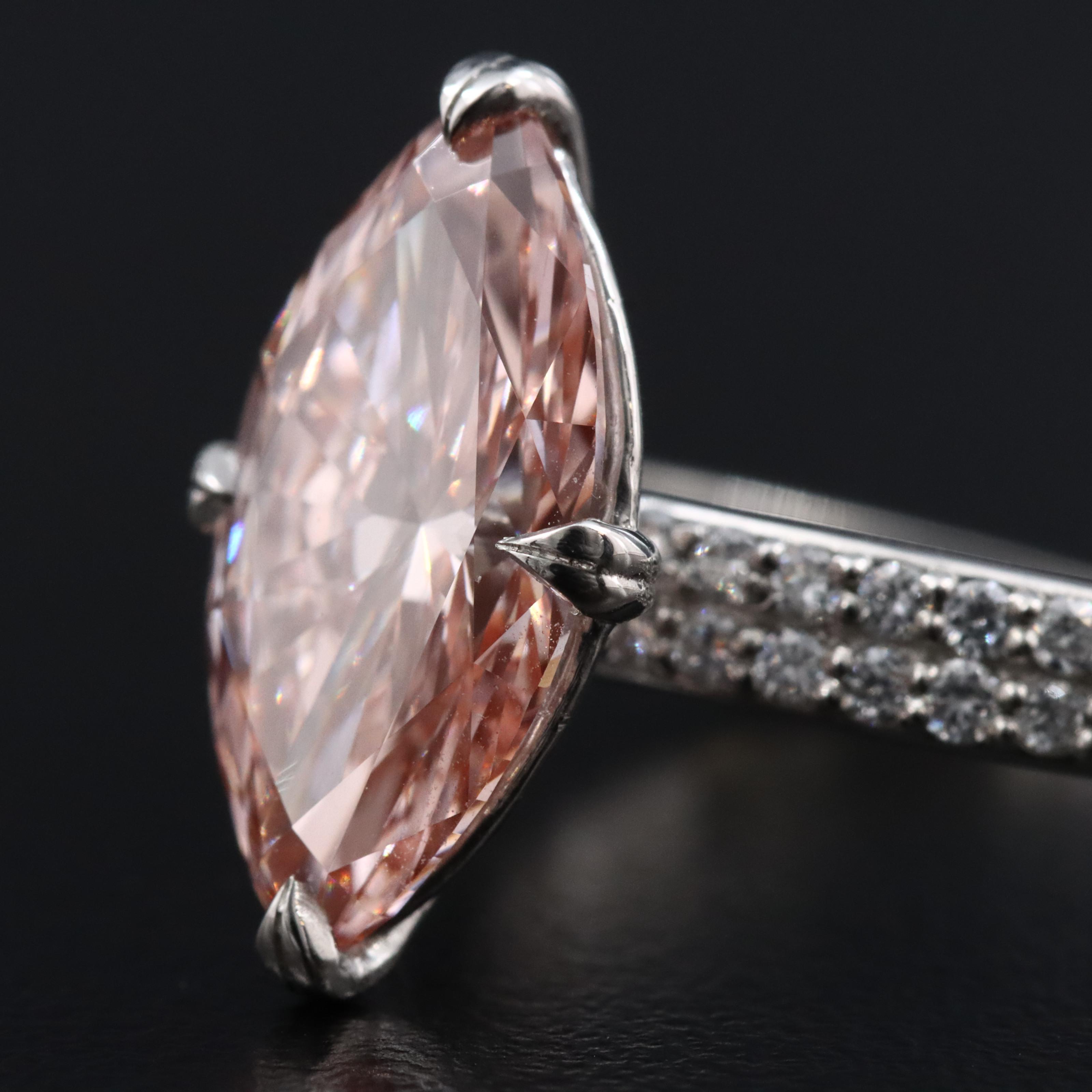 Platinum 3.33 CTW Lab Grown Diamond Ring with Fancy Pink Center and IGI Report