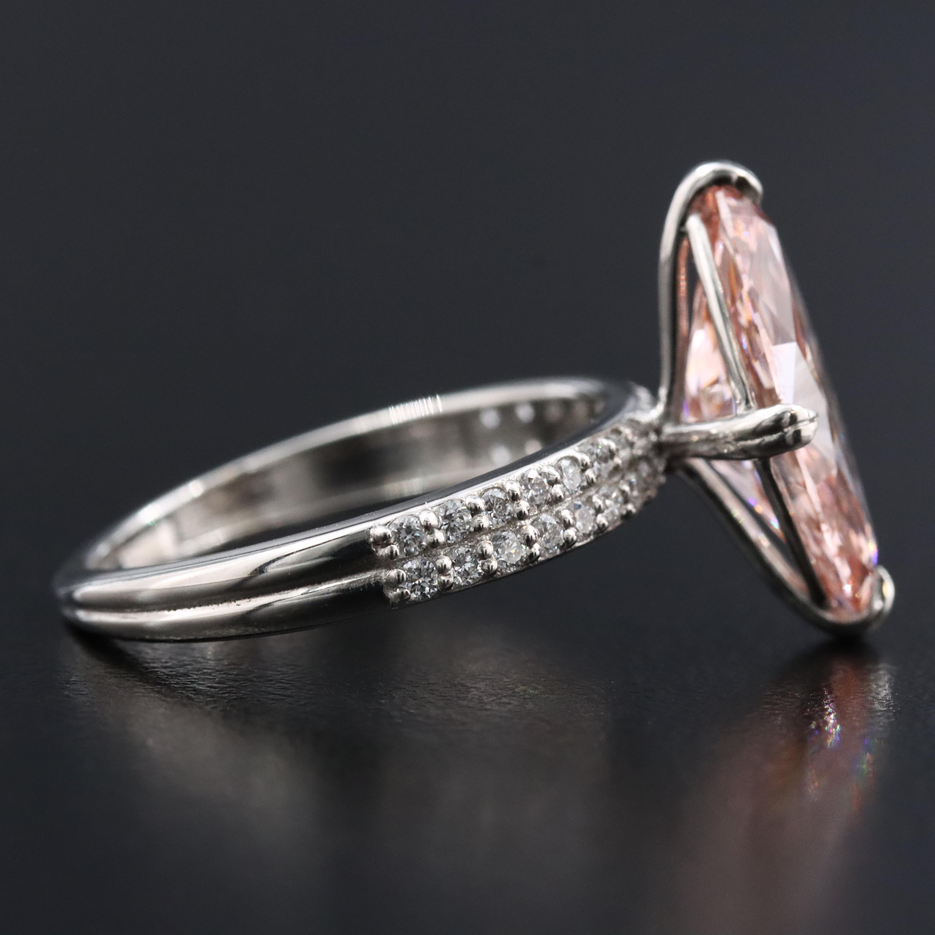 Platinum 3.33 CTW Lab Grown Diamond Ring with Fancy Pink Center and IGI Report