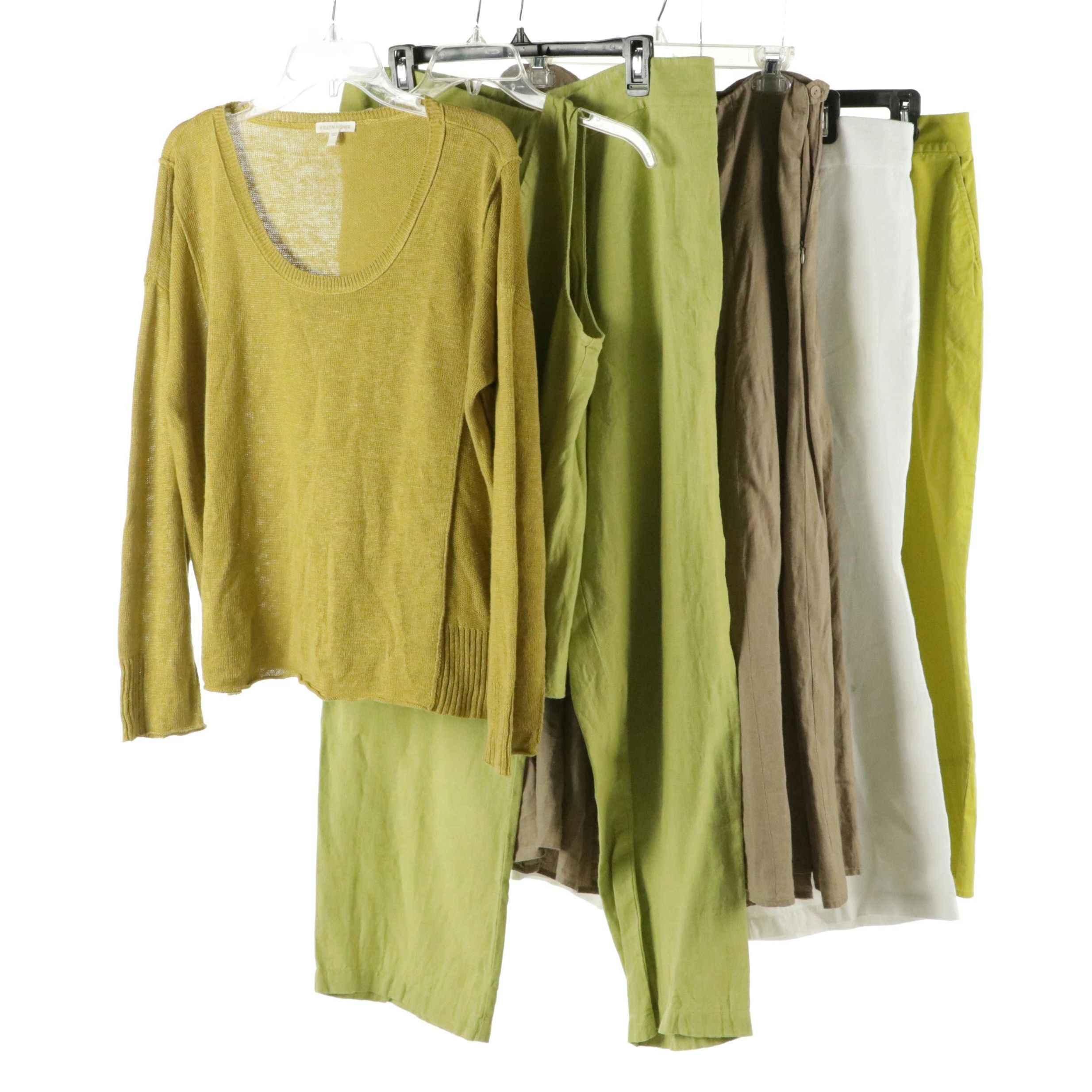 Eileen Fisher Linen Skirt, Pants & Sleeveless Top with Cropped Pants & Sweater