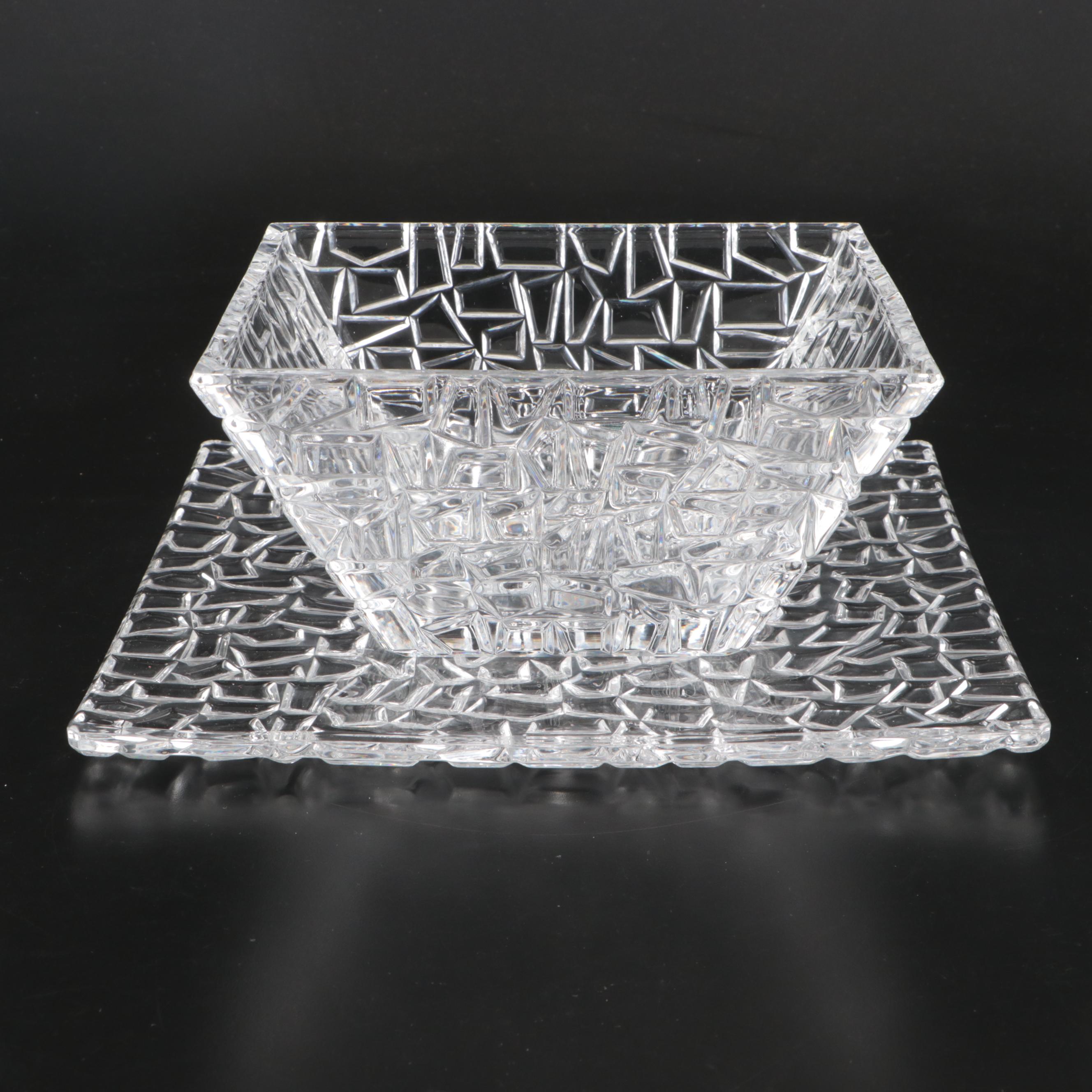Tiffany & Co. Sierra Crystal Square Bowl and Rock Cut Crystal Tray