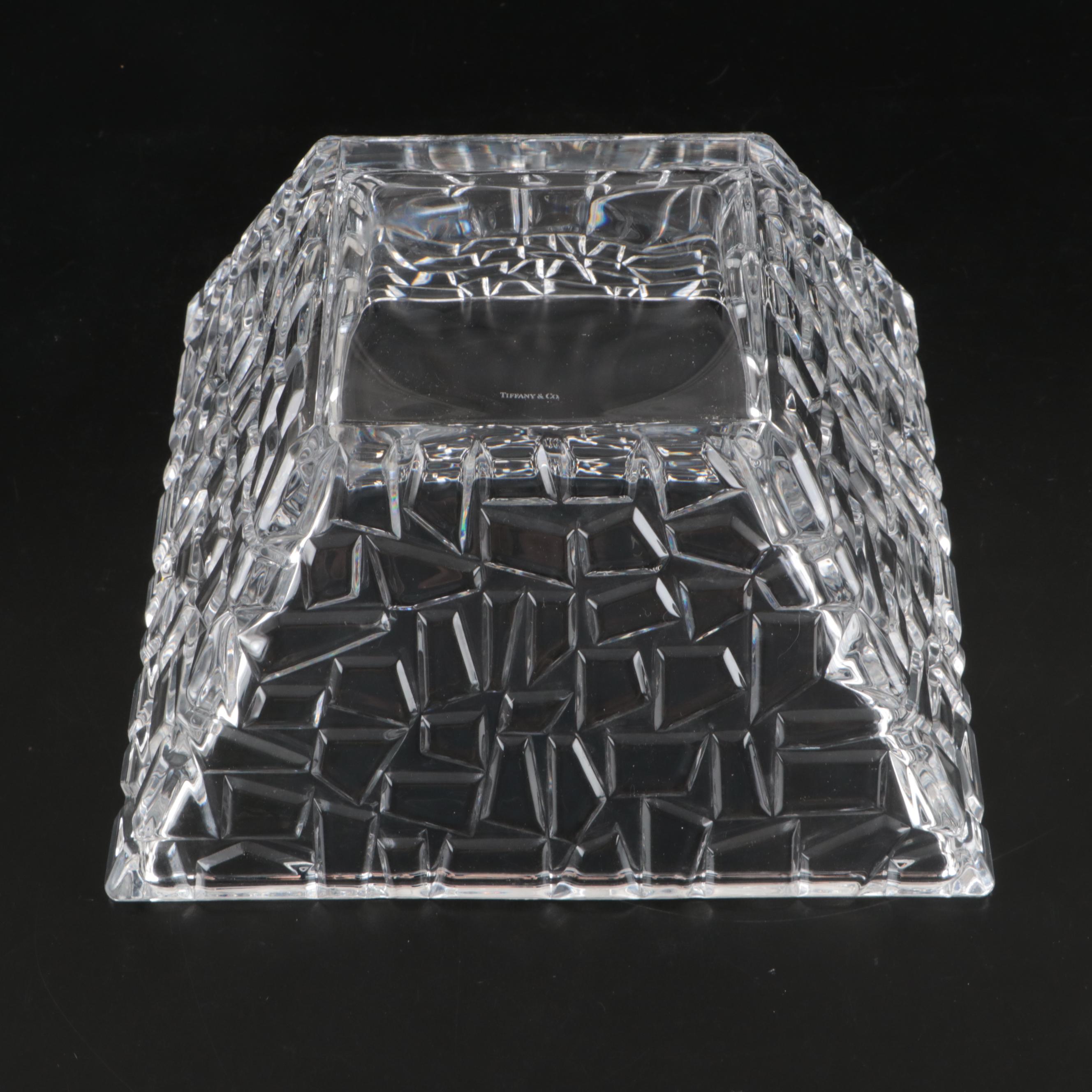 Tiffany & Co. Sierra Crystal Square Bowl and Rock Cut Crystal Tray