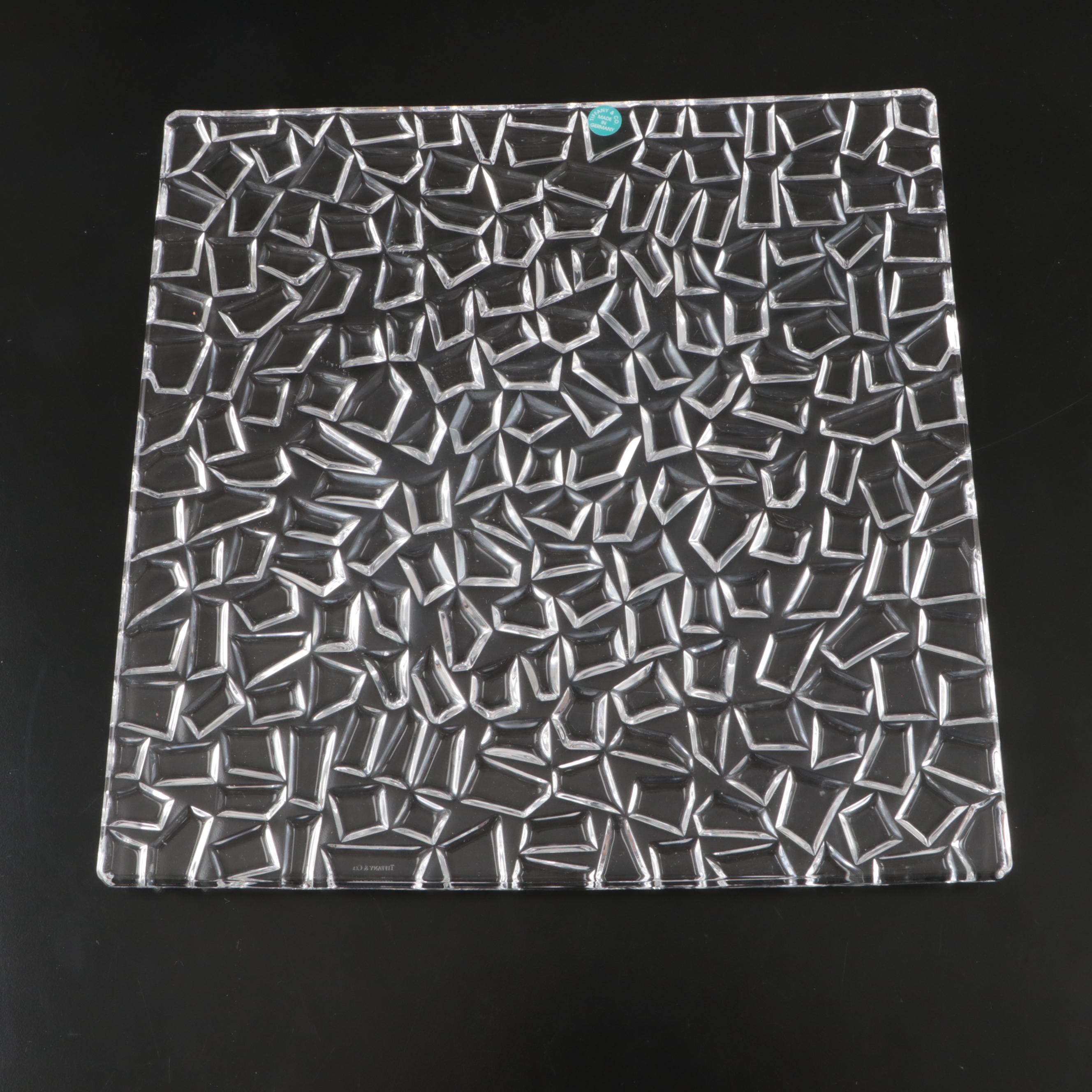 Tiffany & Co. Sierra Crystal Square Bowl and Rock Cut Crystal Tray