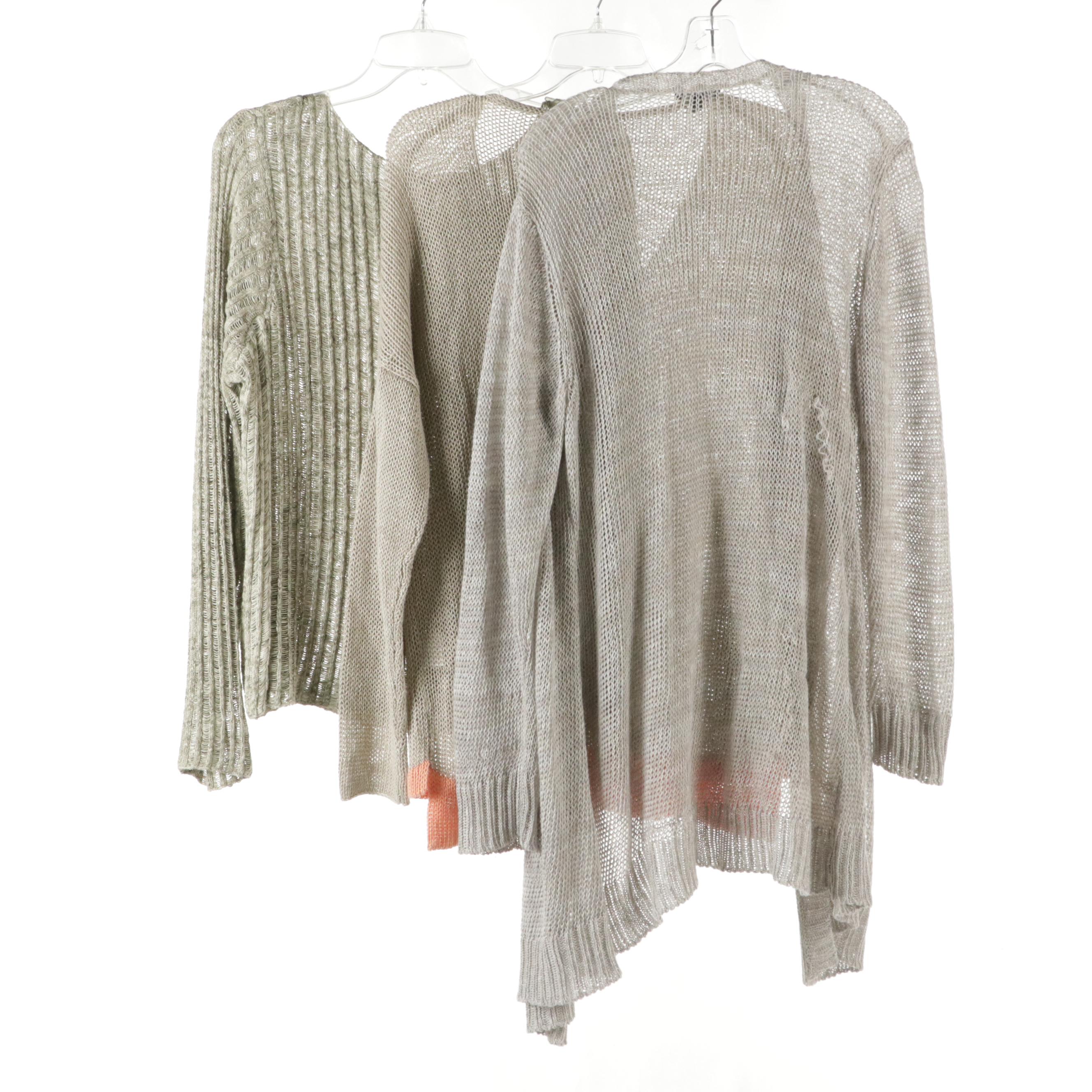 Eileen Fisher Linen Knit Sweater and Open Front Cardigan w/ Cotton Knit Sweater