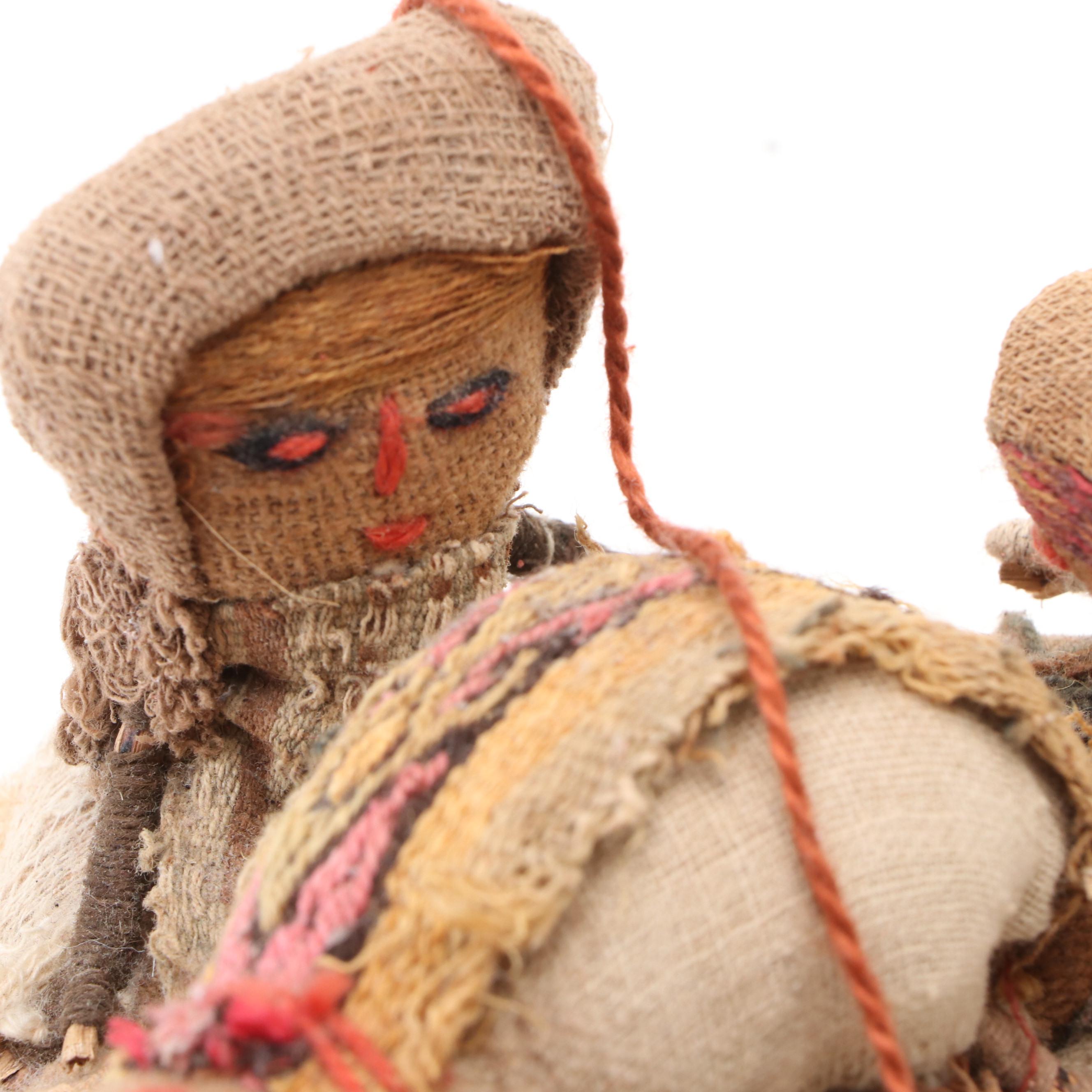 Peruvian Hand-Crafted Chancay Birthing Mother & Baby Ritual Dolls