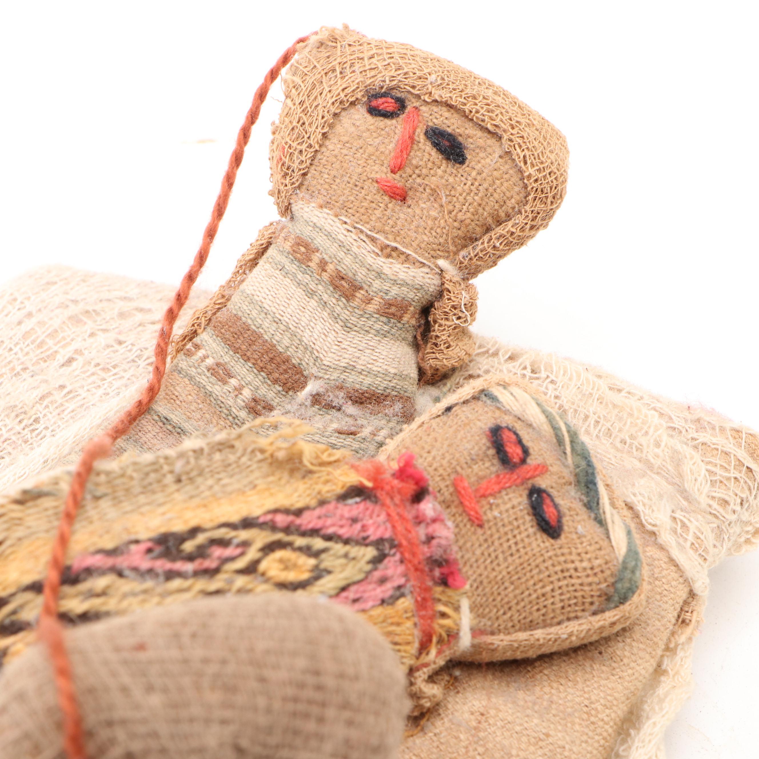 Peruvian Hand-Crafted Chancay Birthing Mother & Baby Ritual Dolls