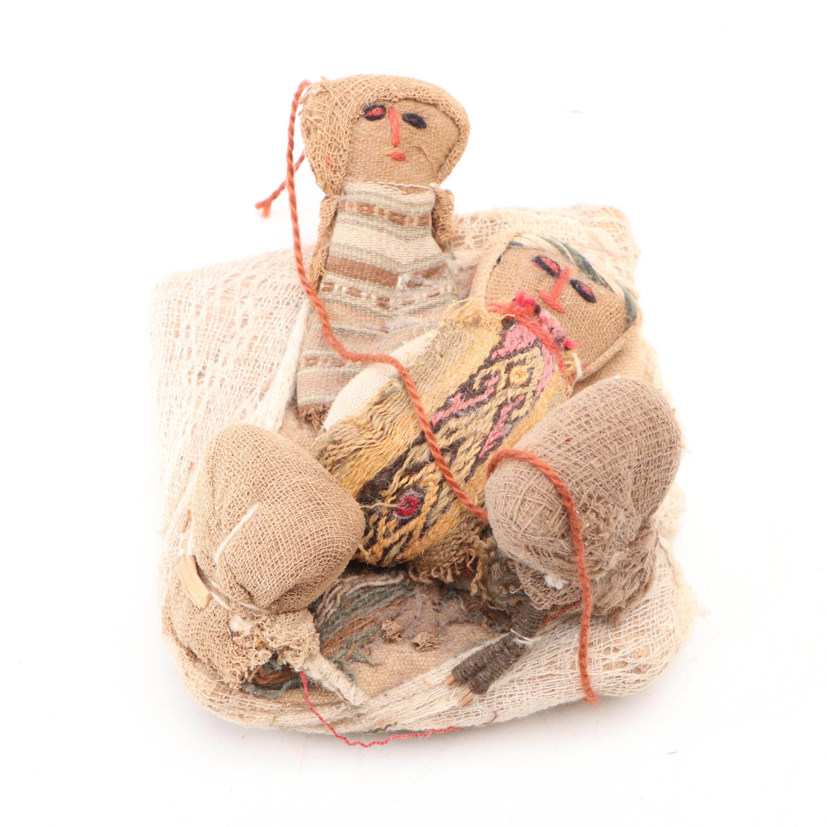 Peruvian Hand-Crafted Chancay Birthing Mother & Baby Ritual Dolls