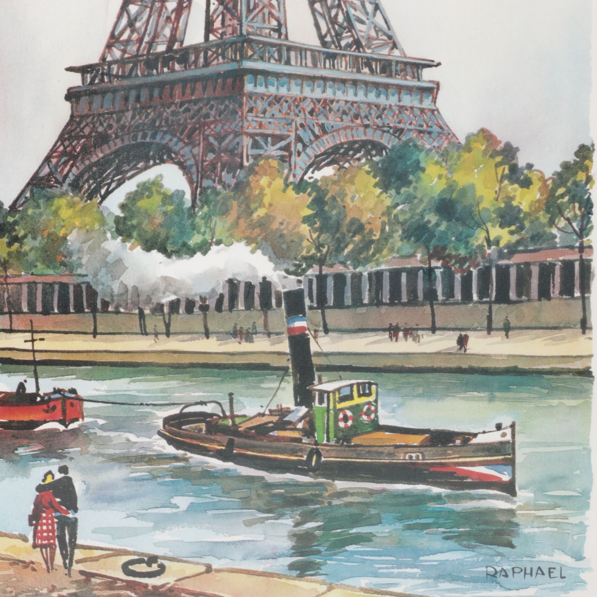 Offset Lithographs After Raphael of Street Scenes at Parisian Landmarks