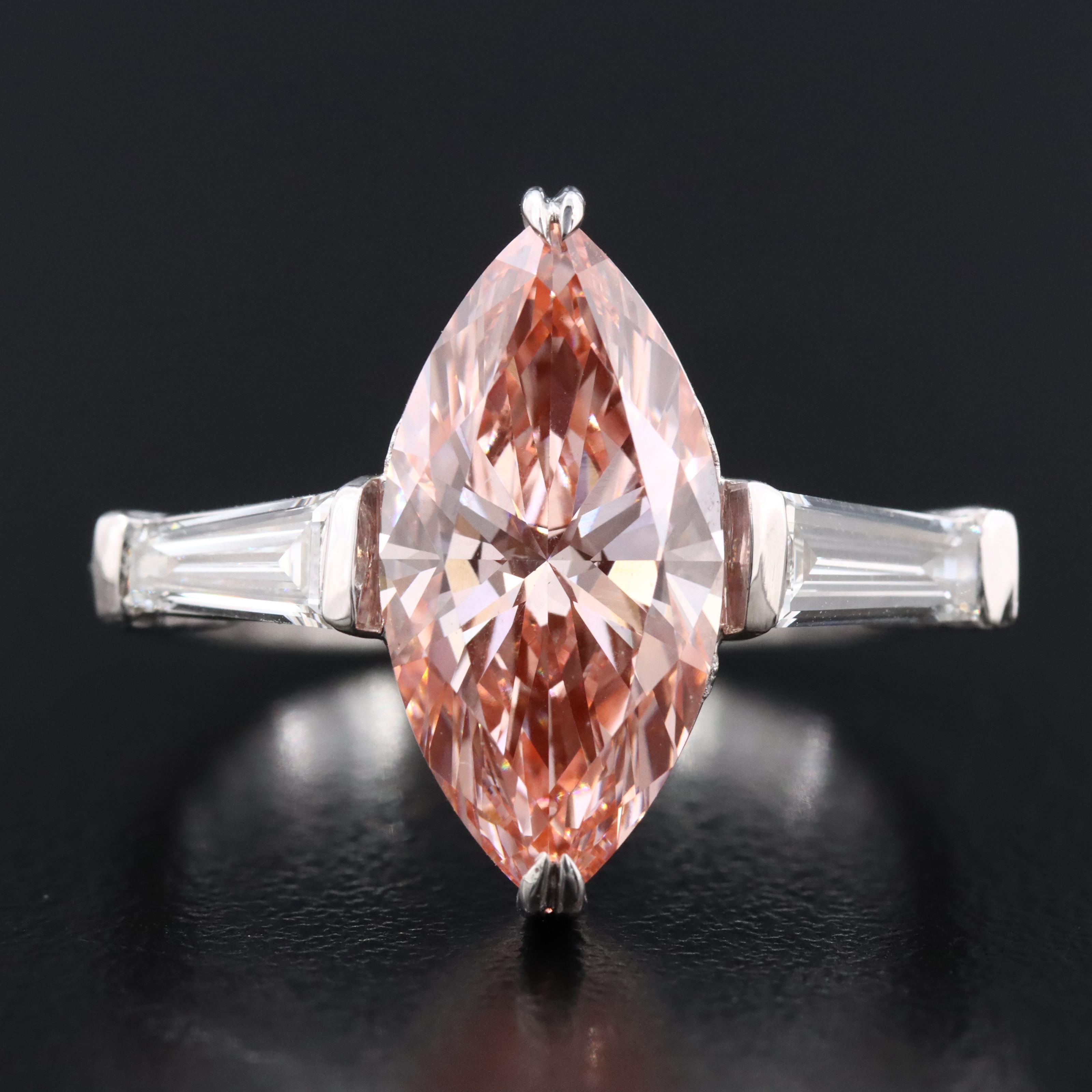 14K 3.39 CTW Lab Grown Diamond Ring with Fancy Pink Center and IGI Report