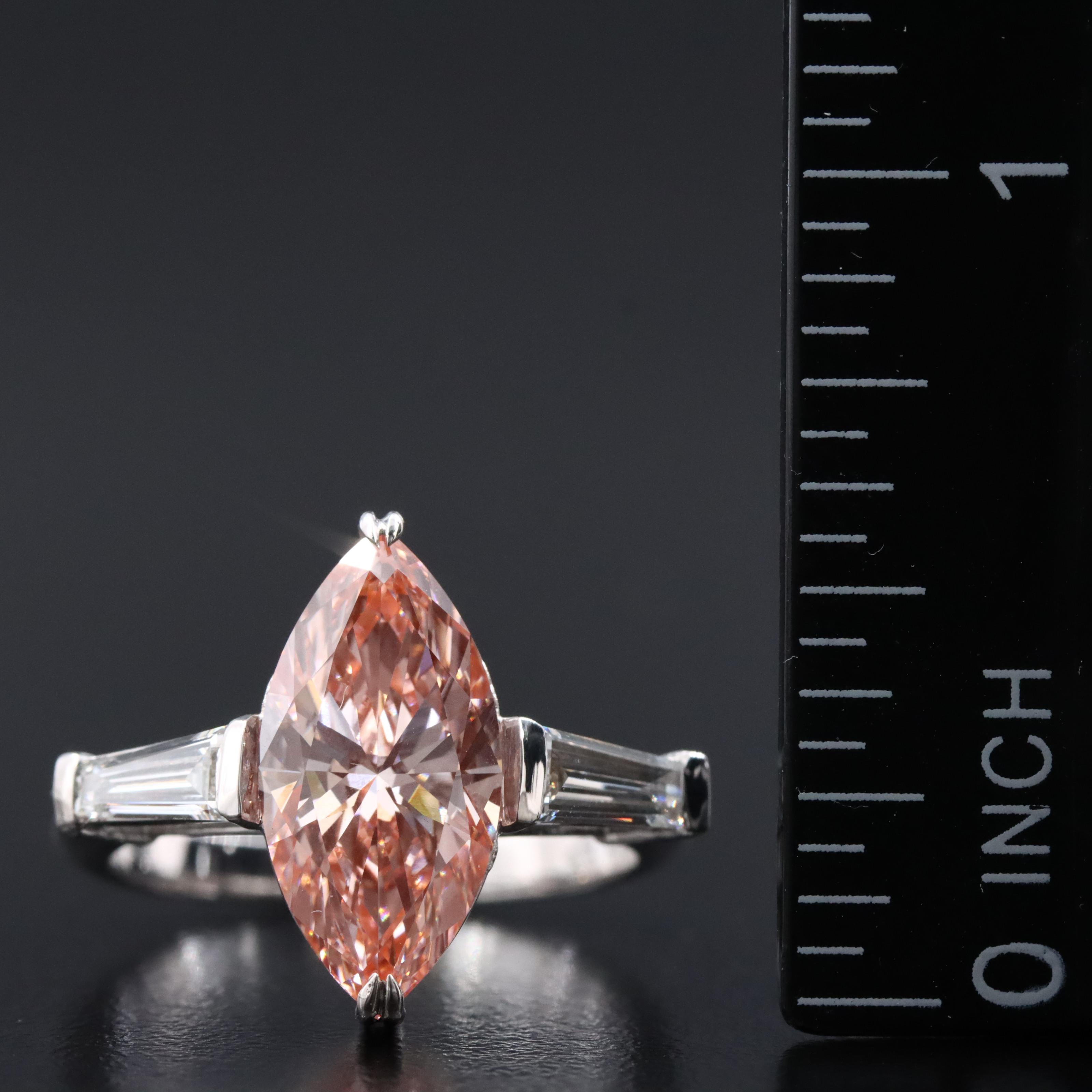 14K 3.39 CTW Lab Grown Diamond Ring with Fancy Pink Center and IGI Report