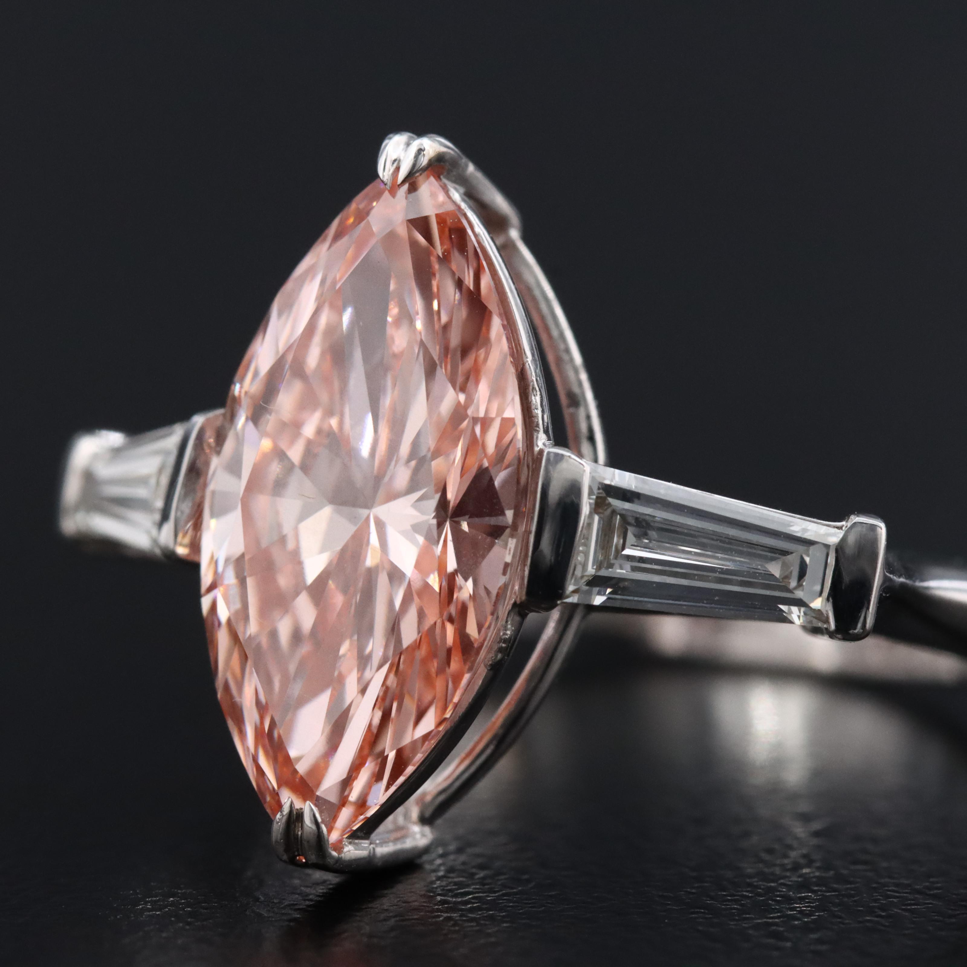 14K 3.39 CTW Lab Grown Diamond Ring with Fancy Pink Center and IGI Report