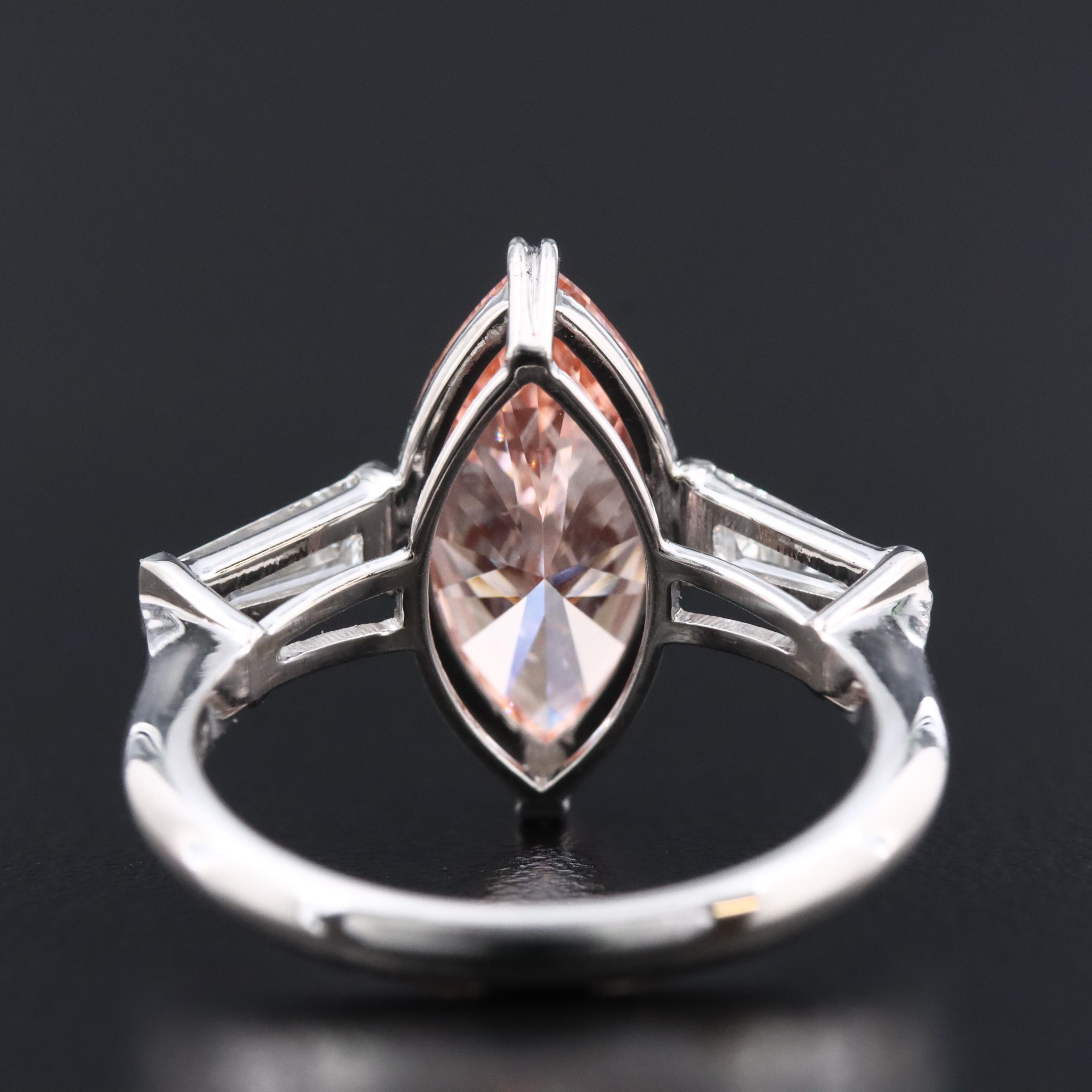 14K 3.39 CTW Lab Grown Diamond Ring with Fancy Pink Center and IGI Report