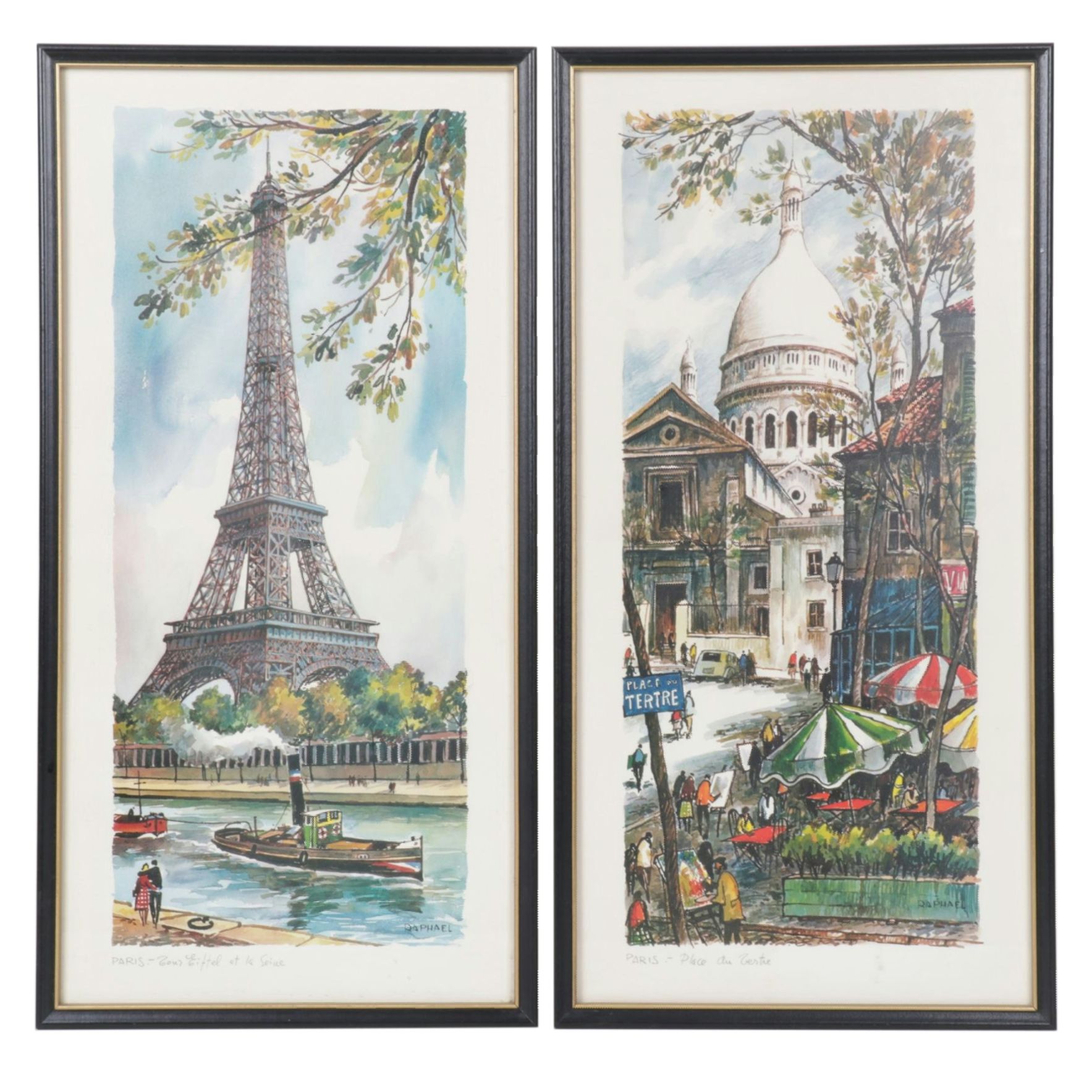 Offset Lithographs After Raphael of Street Scenes at Parisian Landmarks