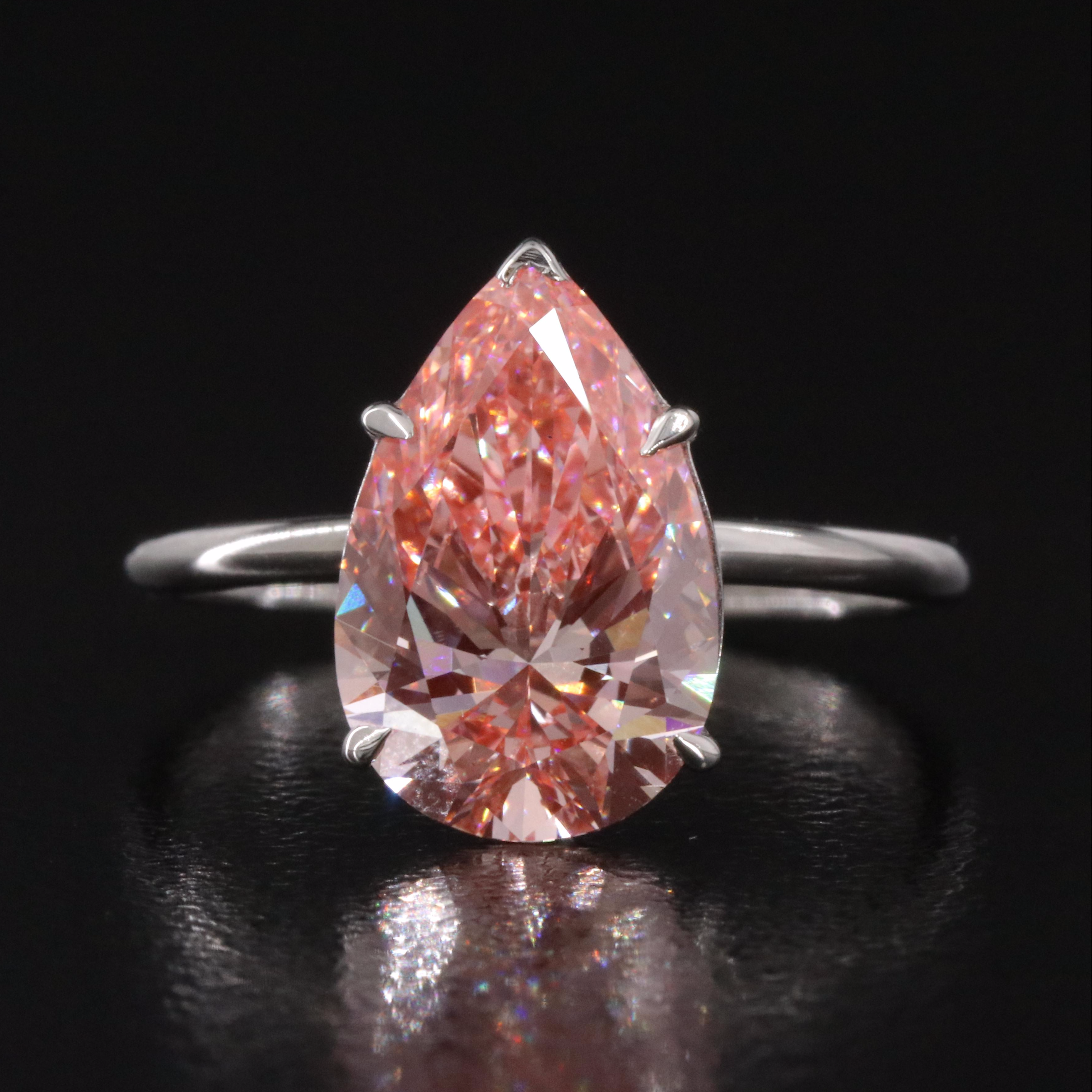 Platinum 3.00 CT Lab Grown Fancy Pink Solitaire Ring with IGI Report