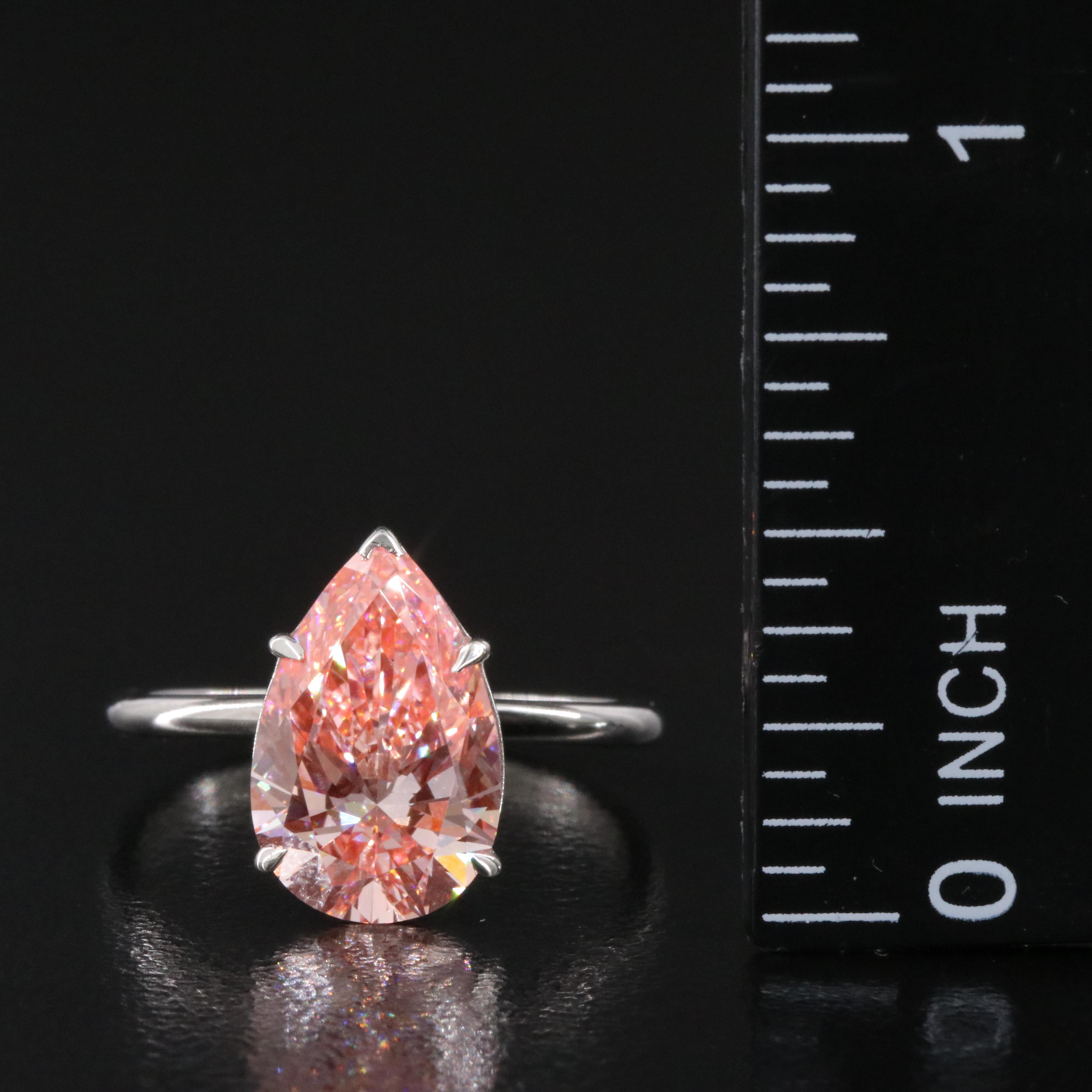 Platinum 3.00 CT Lab Grown Fancy Pink Solitaire Ring with IGI Report