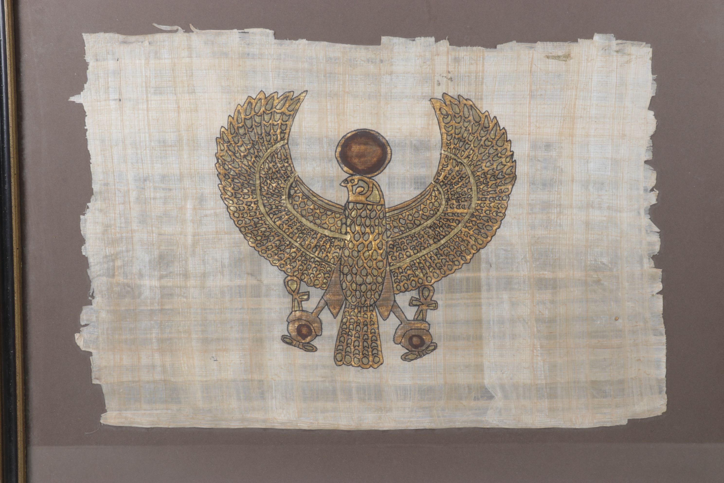 Pair of Egyptian Styled Souvenir Gouache Paintings on Papyrus, Late 20th Century