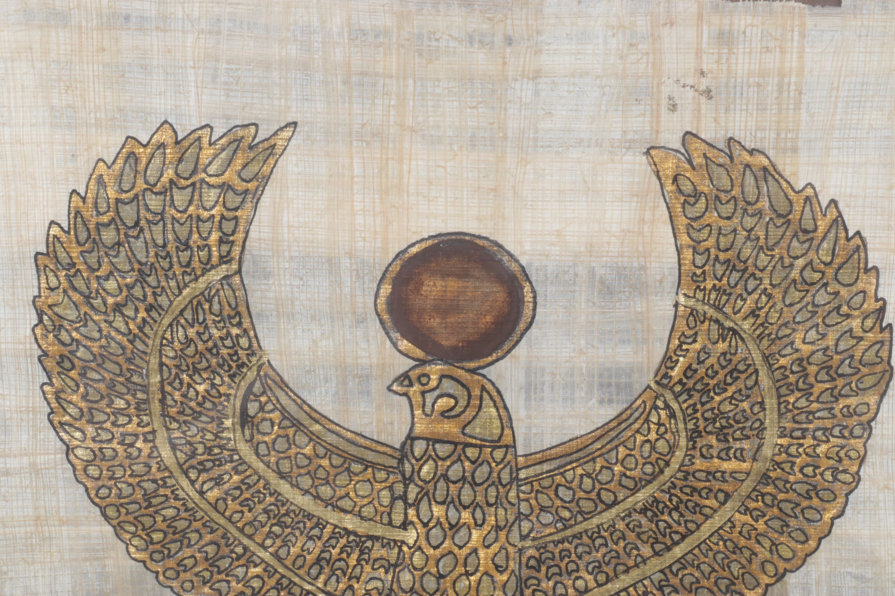 Pair of Egyptian Styled Souvenir Gouache Paintings on Papyrus, Late 20th Century