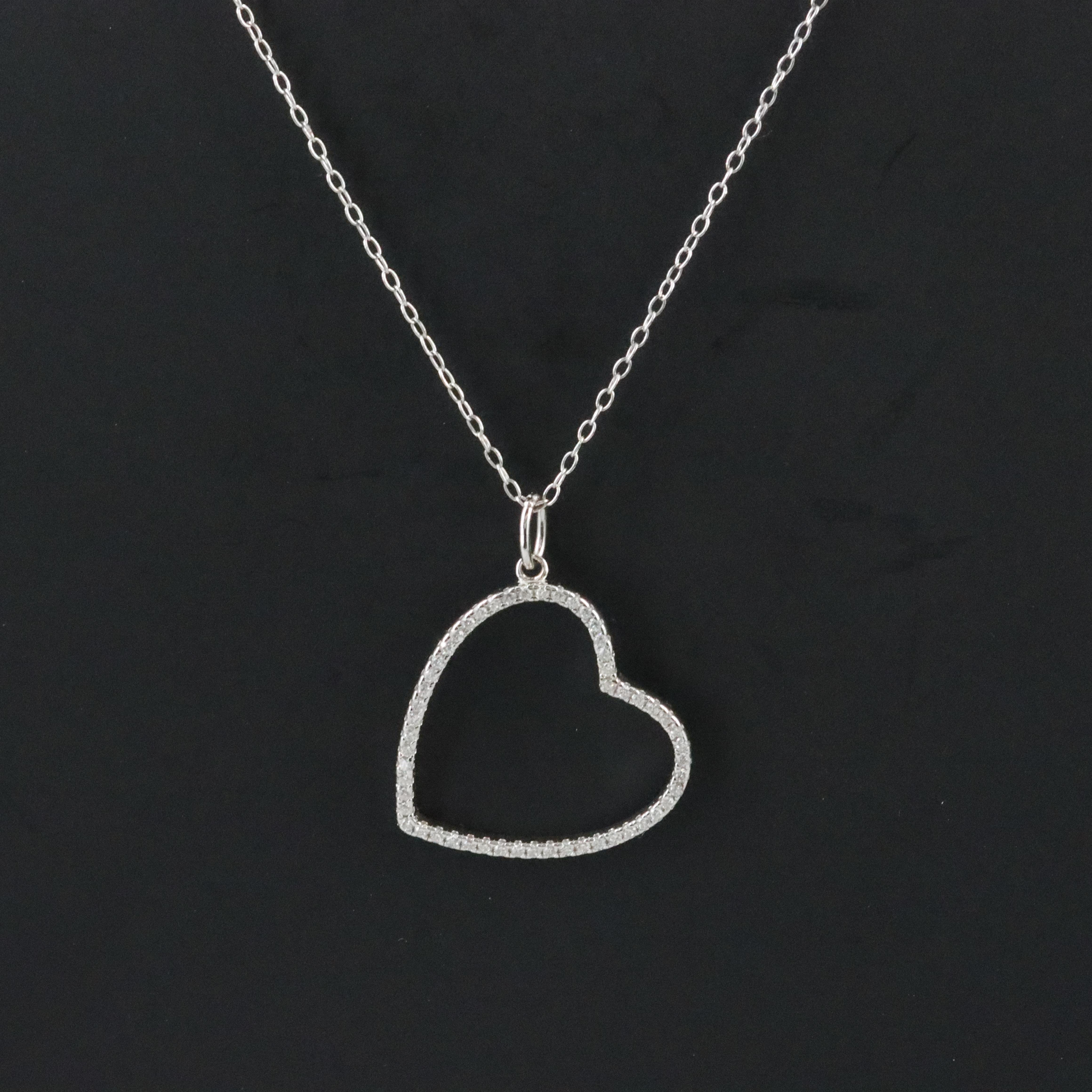 Sterling CZ Heart Pendant Necklace