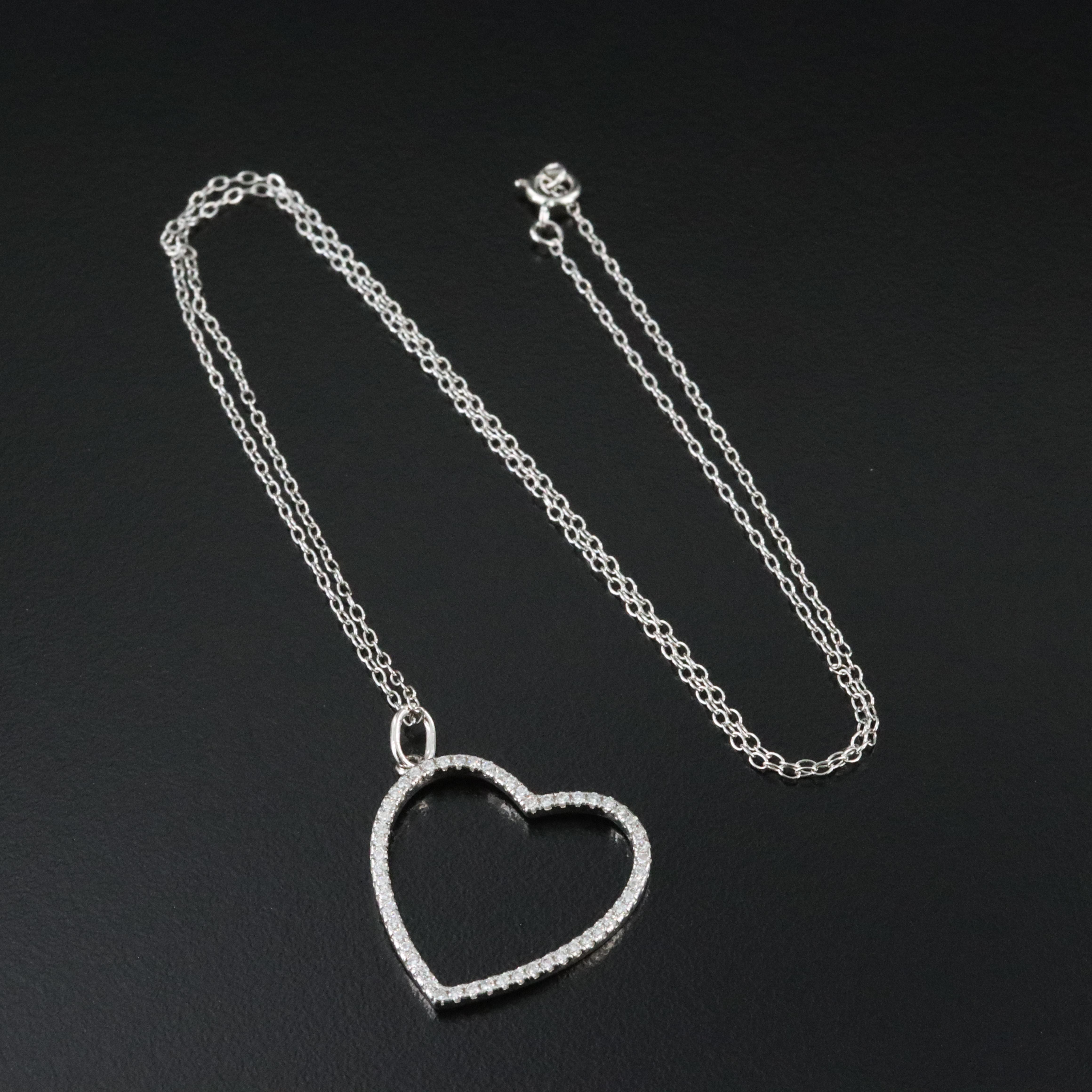 Sterling CZ Heart Pendant Necklace