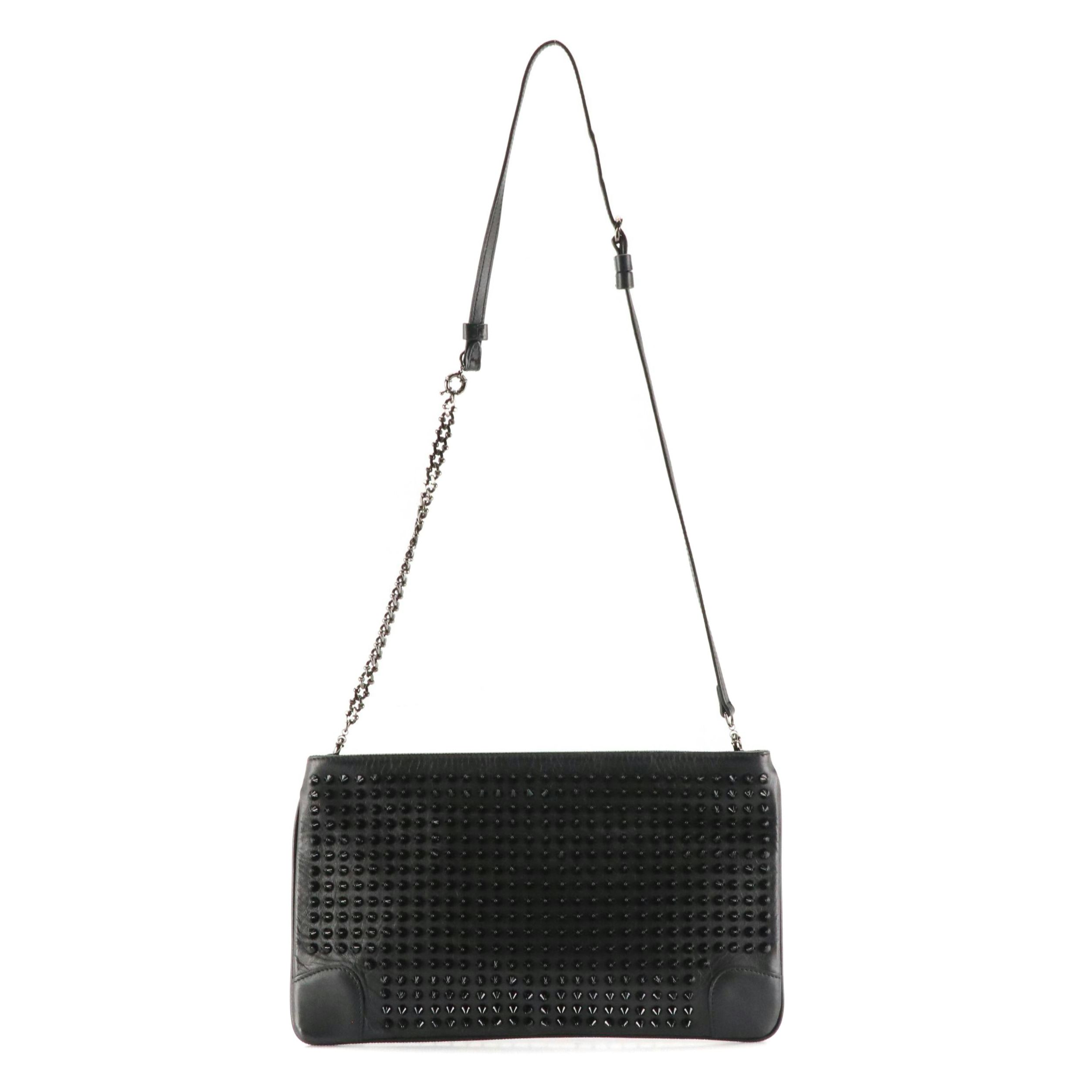 Christian Louboutin Loubiposh Convertible Clutch in Spike Studded Black Calfskin