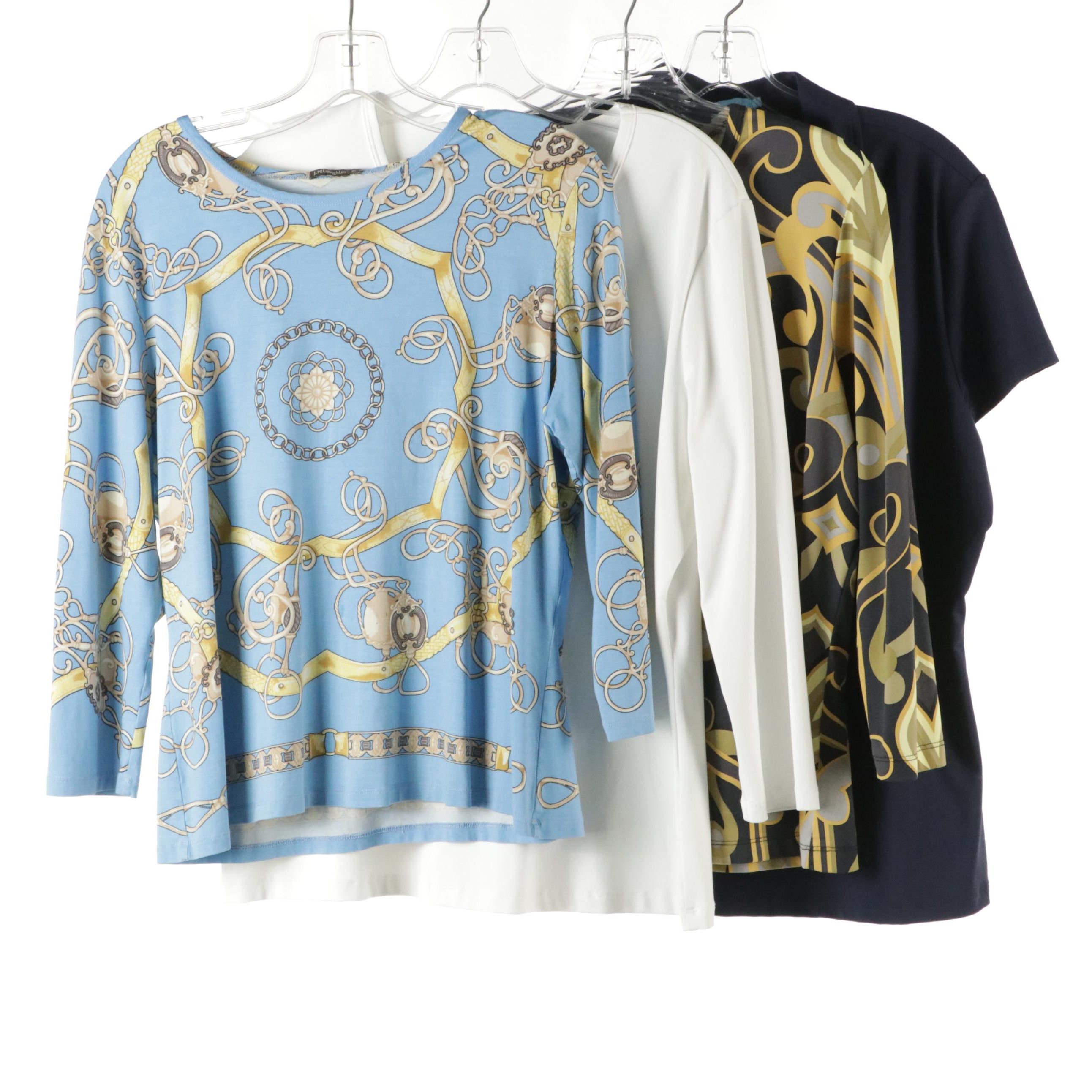 J. McLaughlin Silk, Other Printed and White Long Sleeve Tops and Polo Shirt
