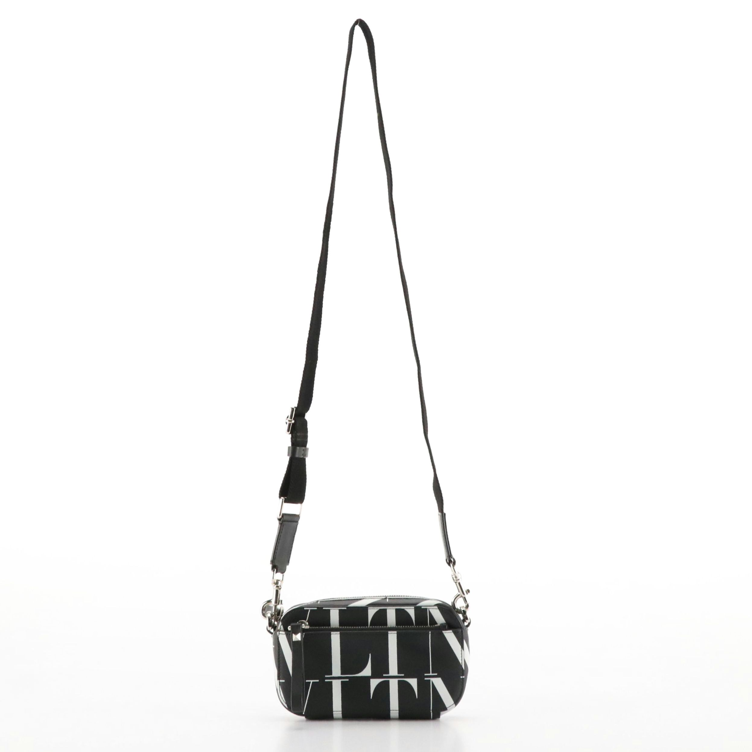 Valentino Garavani Black & White VLTN Leather Crossbody Clutch Bag