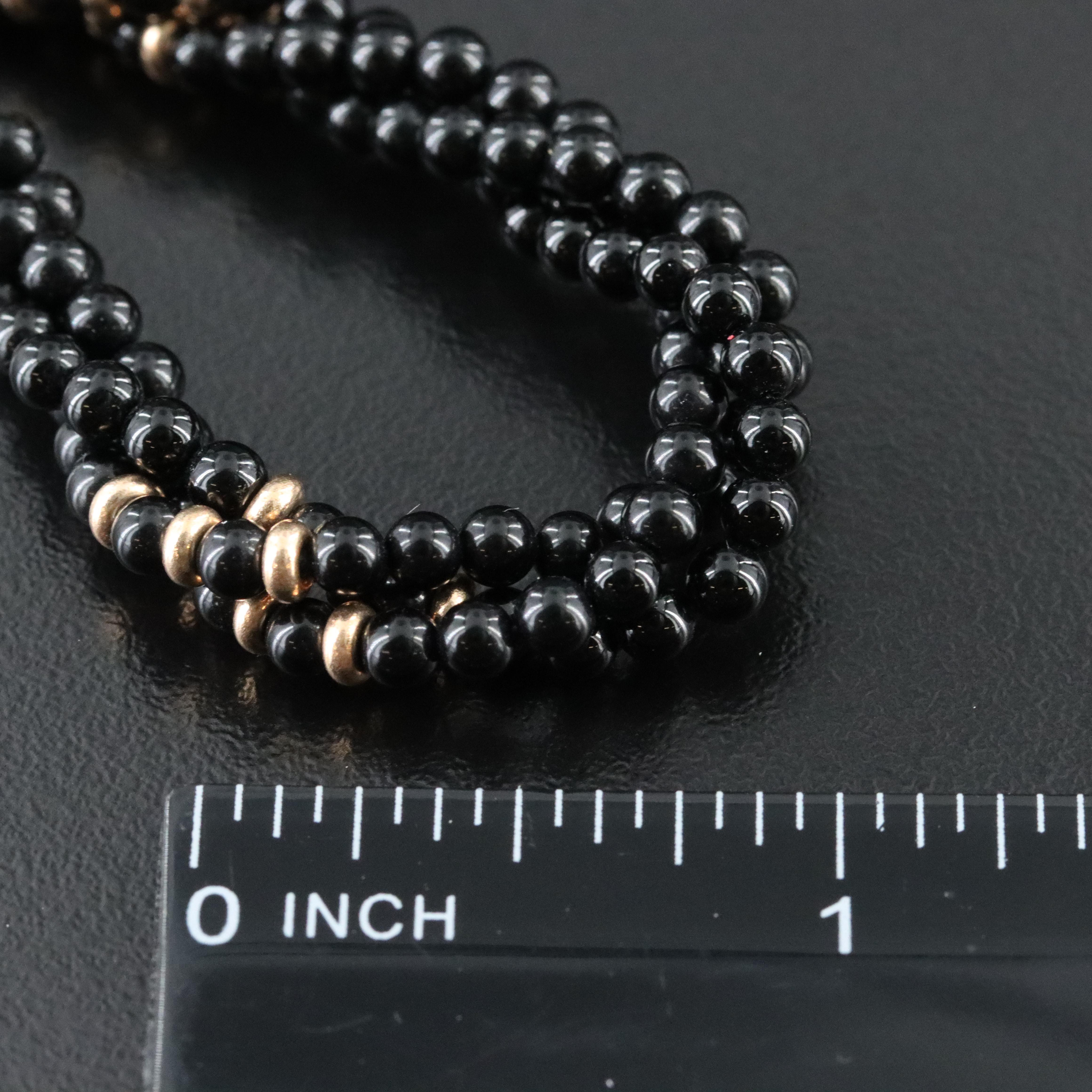 Black Onyx Torsade Necklace with 14K Diamond Clasp and Accent Beads