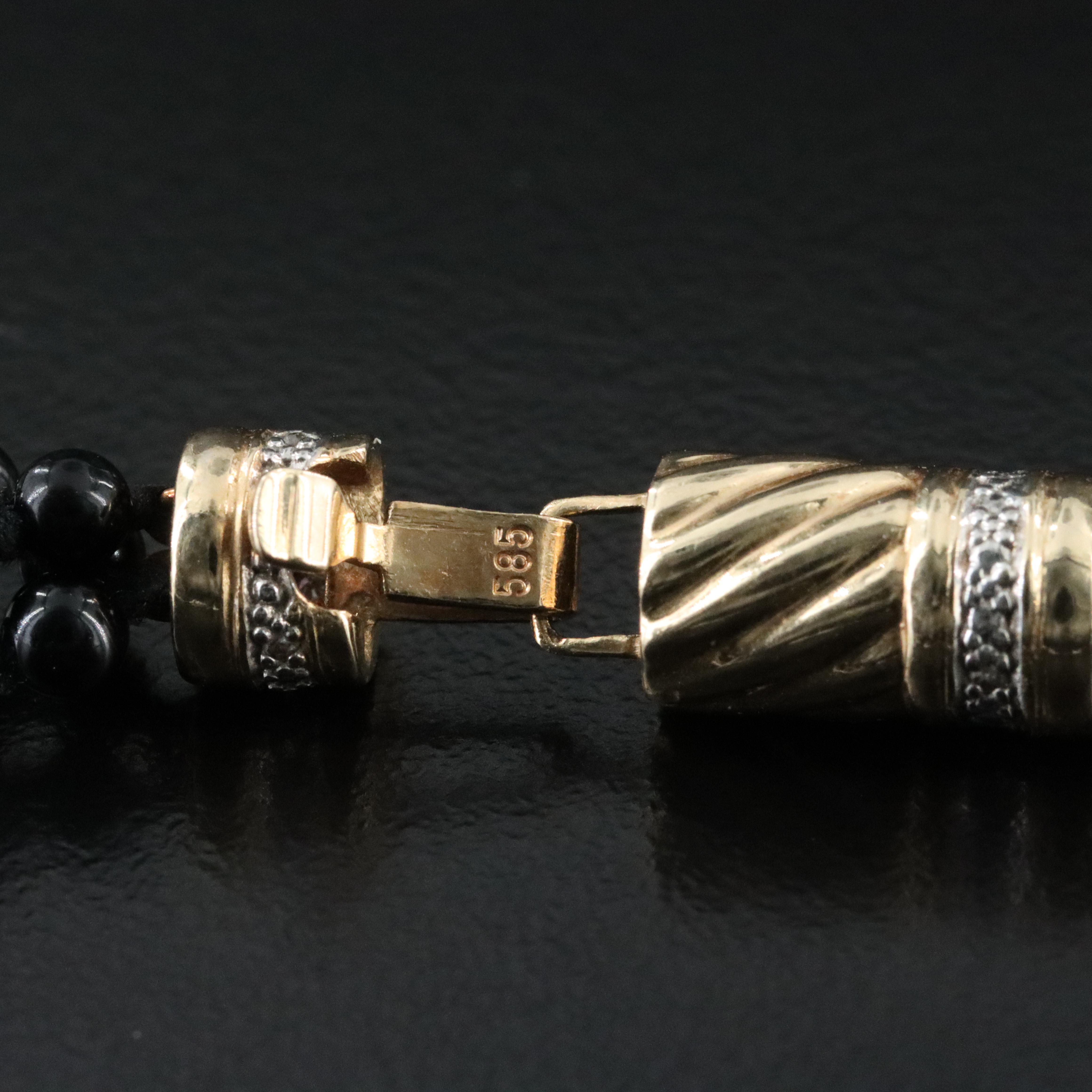 Black Onyx Torsade Necklace with 14K Diamond Clasp and Accent Beads