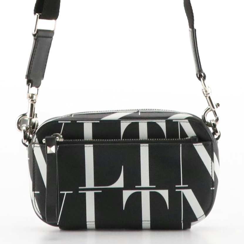 Valentino Garavani Black & White VLTN Leather Crossbody Clutch Bag