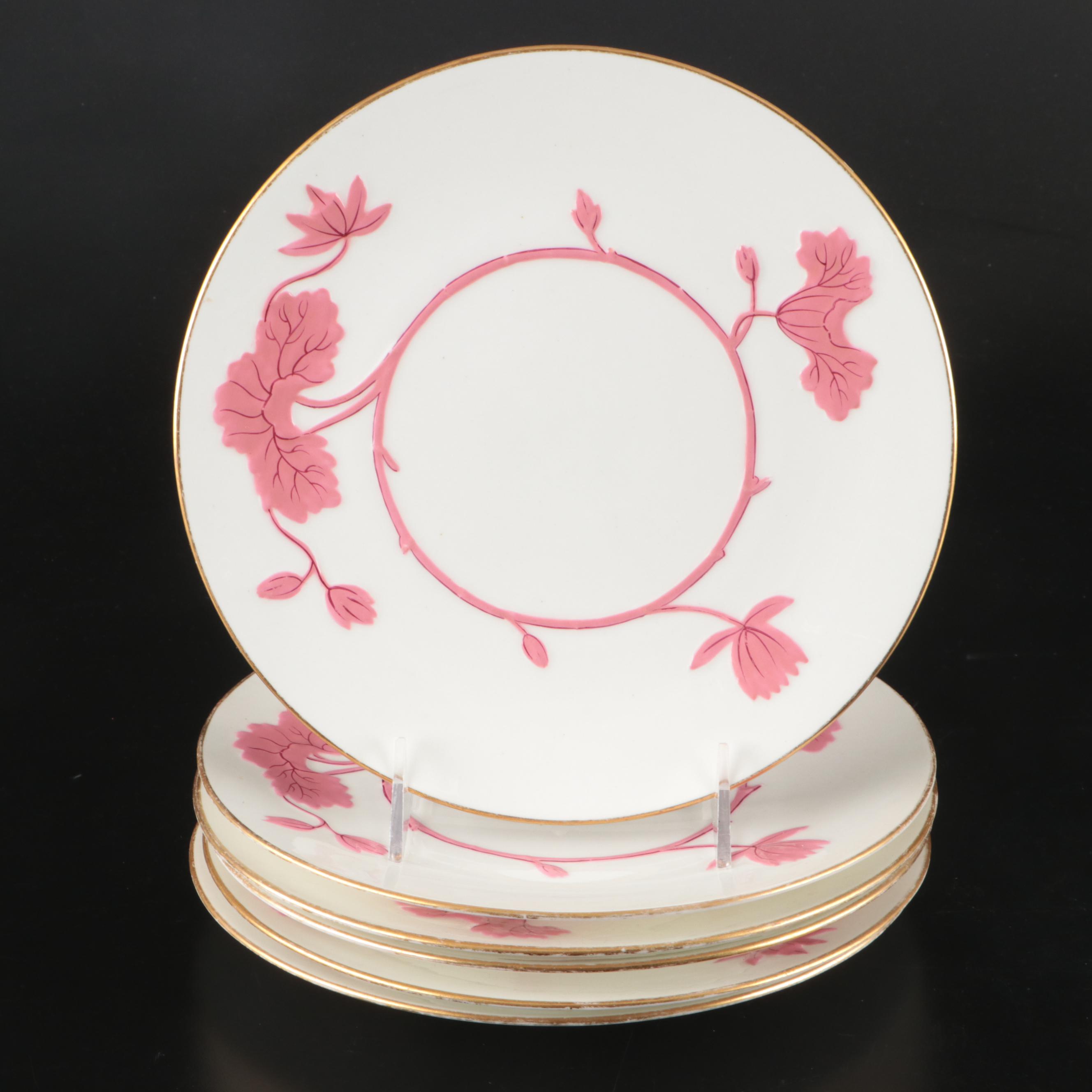 Minton Porcelain Pink Vine and Blossom Pattern Plates, Mid to Late 19th Century