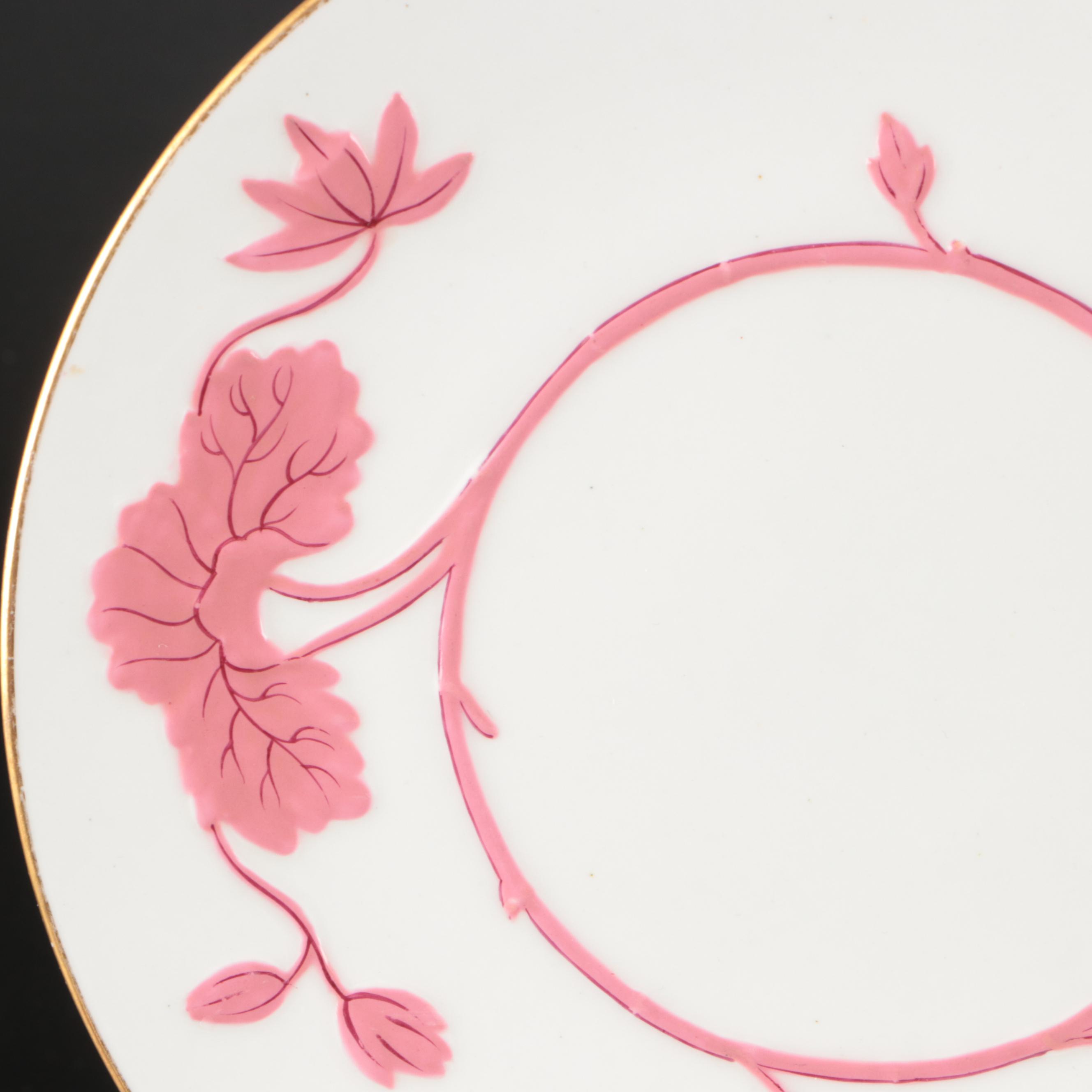 Minton Porcelain Pink Vine and Blossom Pattern Plates, Mid to Late 19th Century