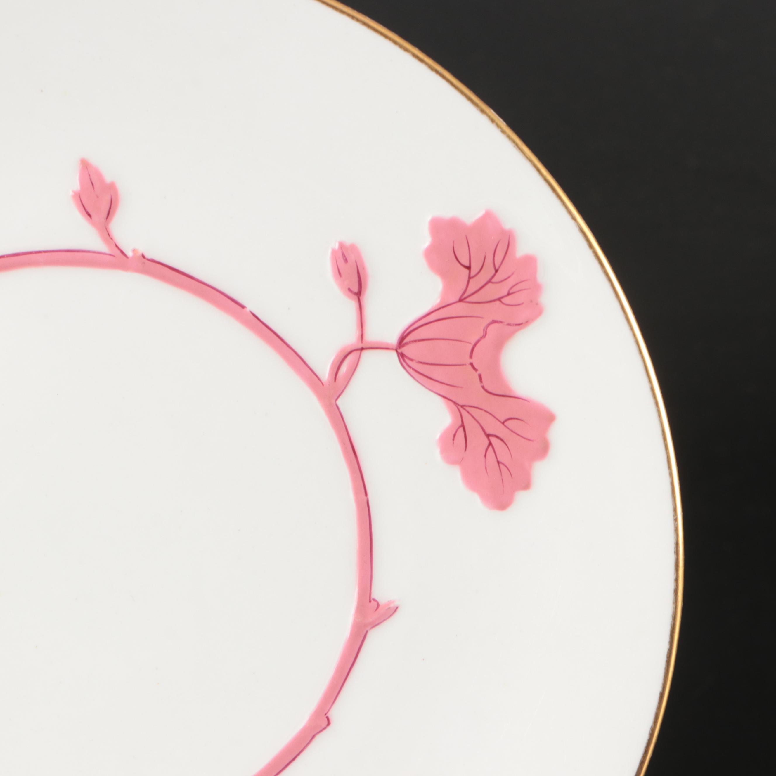Minton Porcelain Pink Vine and Blossom Pattern Plates, Mid to Late 19th Century
